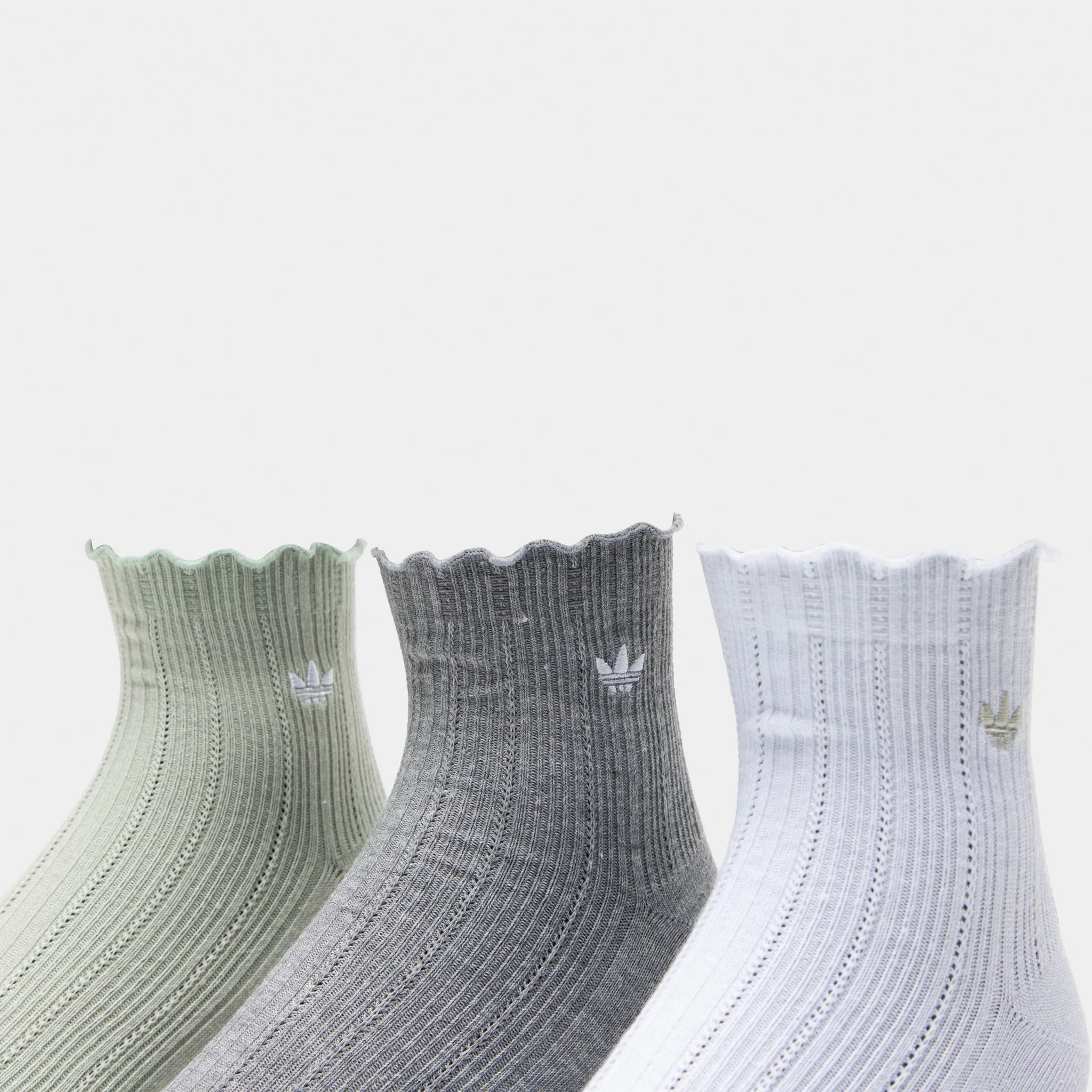 adidas Originals Ruffle Quarter Socks (3P) Grey/White-Green - Image 10