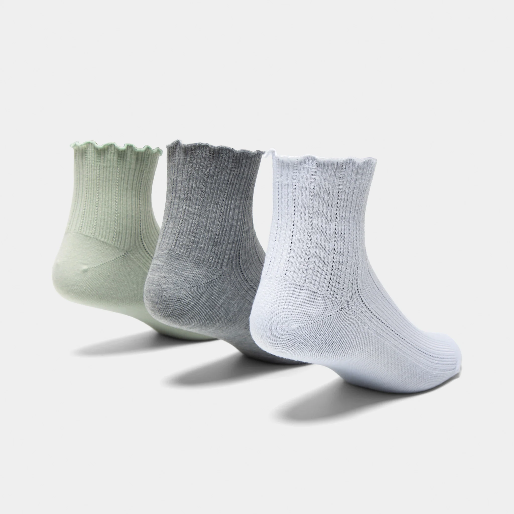 adidas Originals Ruffle Quarter Socks (3P) Grey/White-Green - Image 2