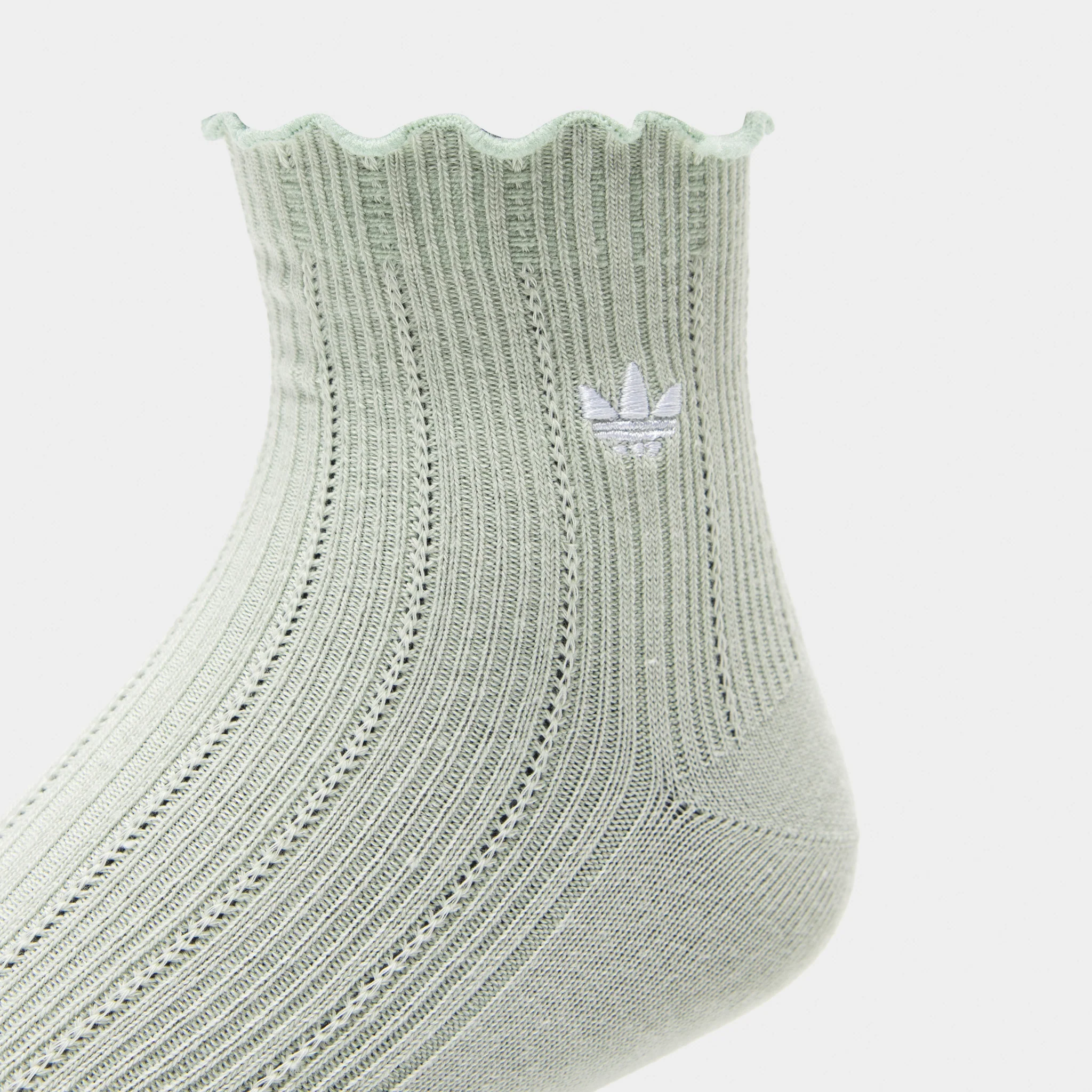 adidas Originals Ruffle Quarter Socks (3P) Grey/White-Green - Image 6