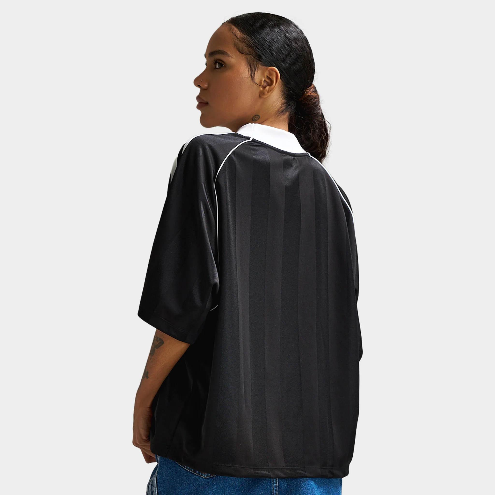 adidas Women's 3 Stripe Jacquard Tee Black / White - Image 2