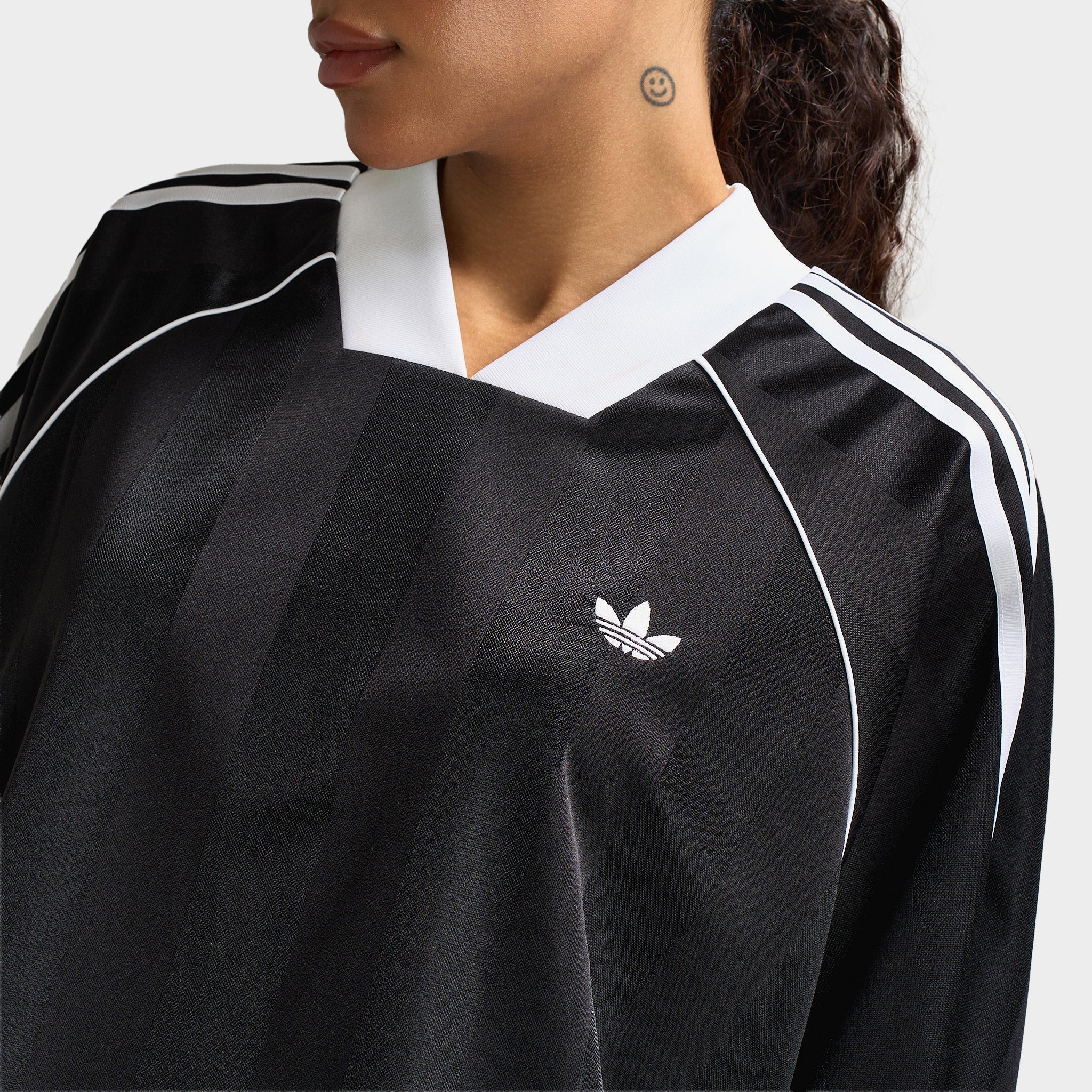 adidas Women's 3 Stripe Jacquard Tee Black / White - Image 3