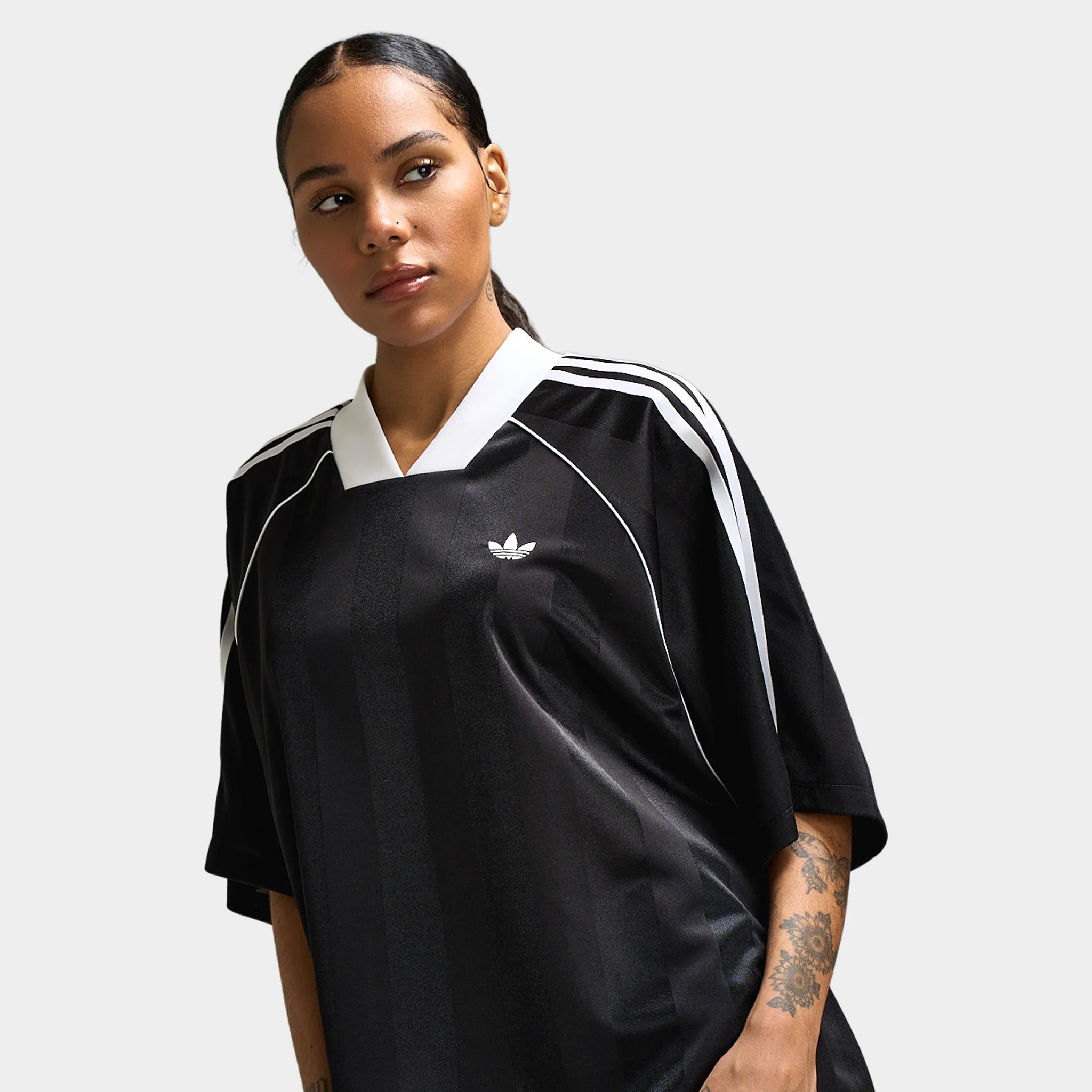 adidas Women's 3 Stripe Jacquard Tee Black / White - Image 4