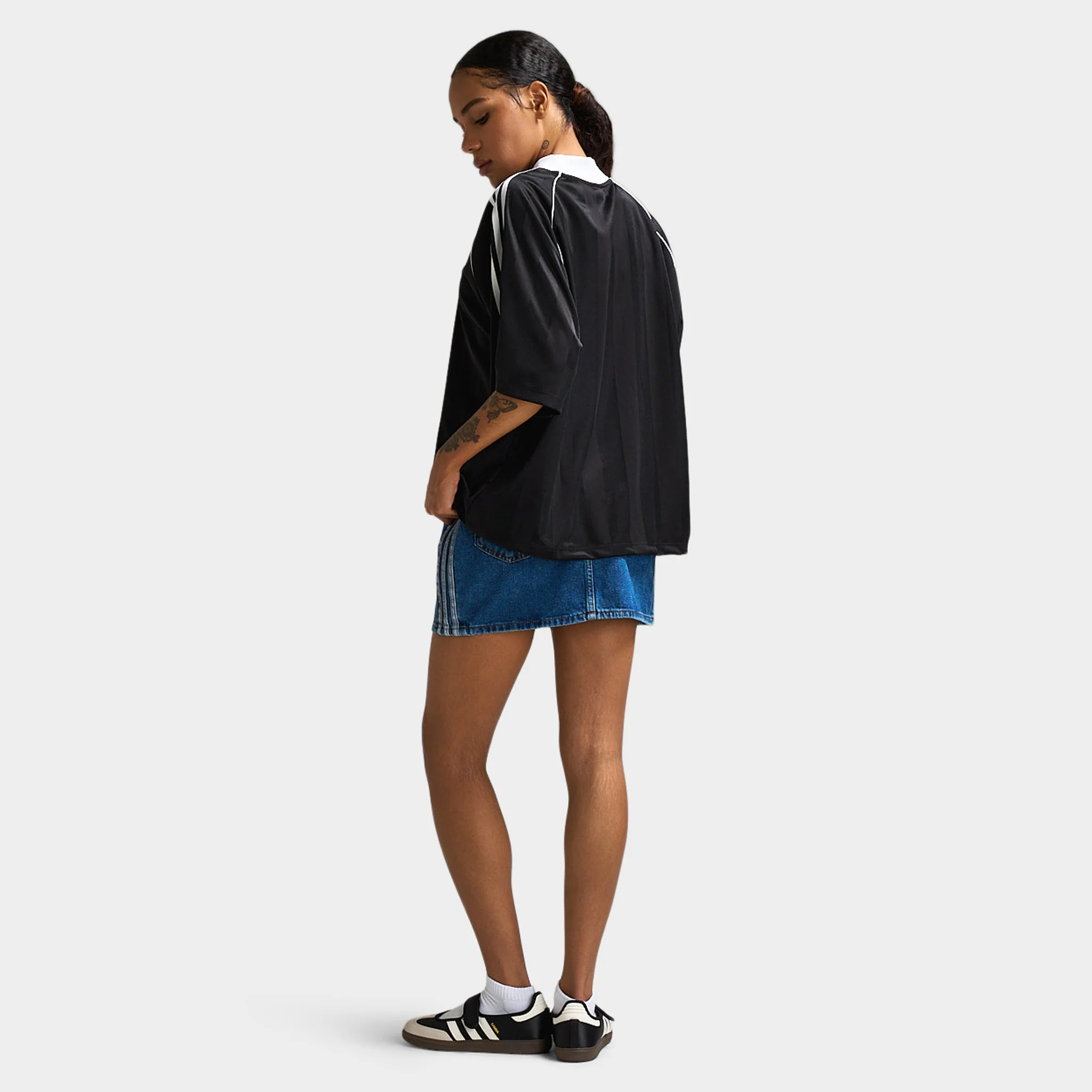 adidas Women's 3 Stripe Jacquard Tee Black / White - Image 6