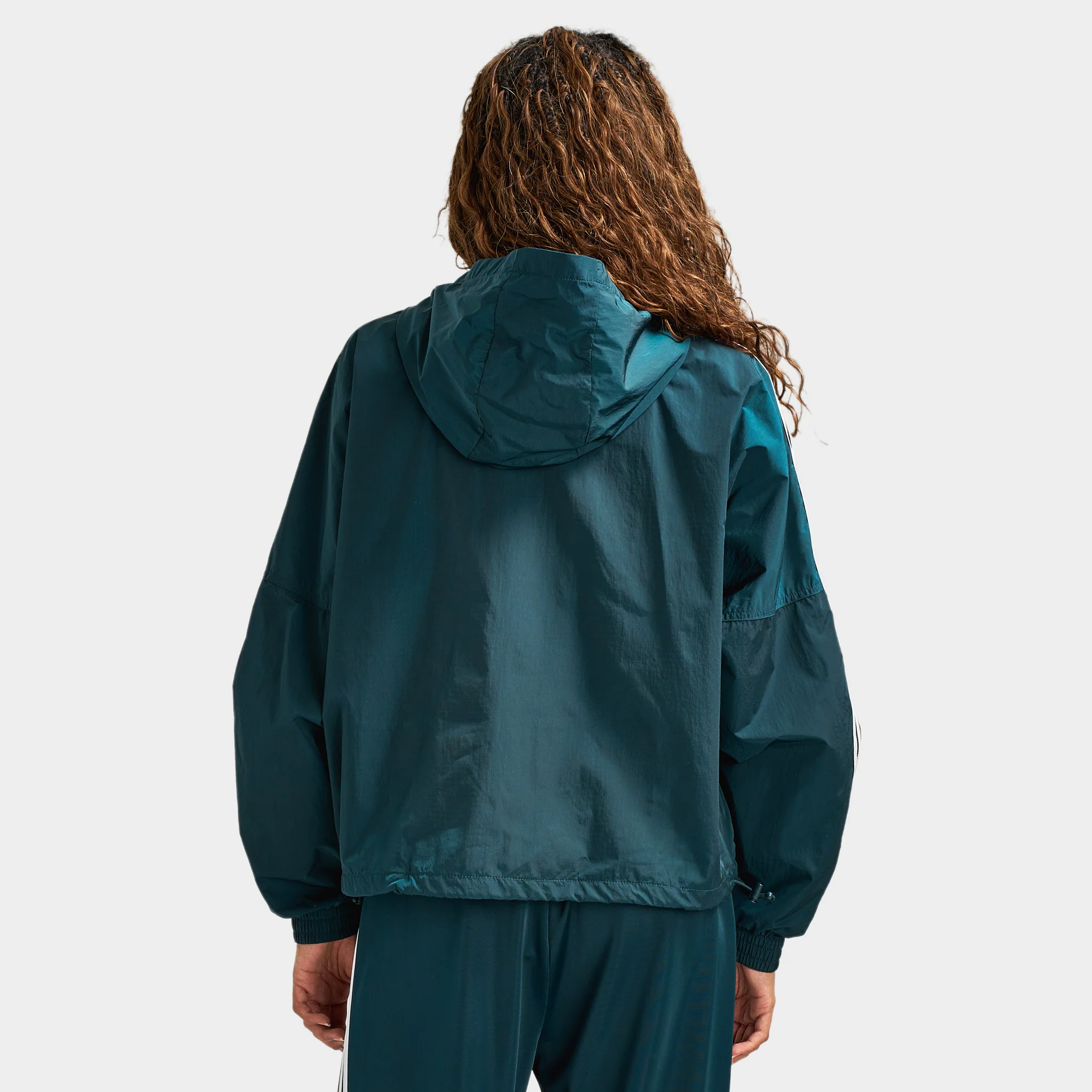 adidas Women's Adicolor 3 Stripes Woven Windbreaker Ivy / White - Image 2