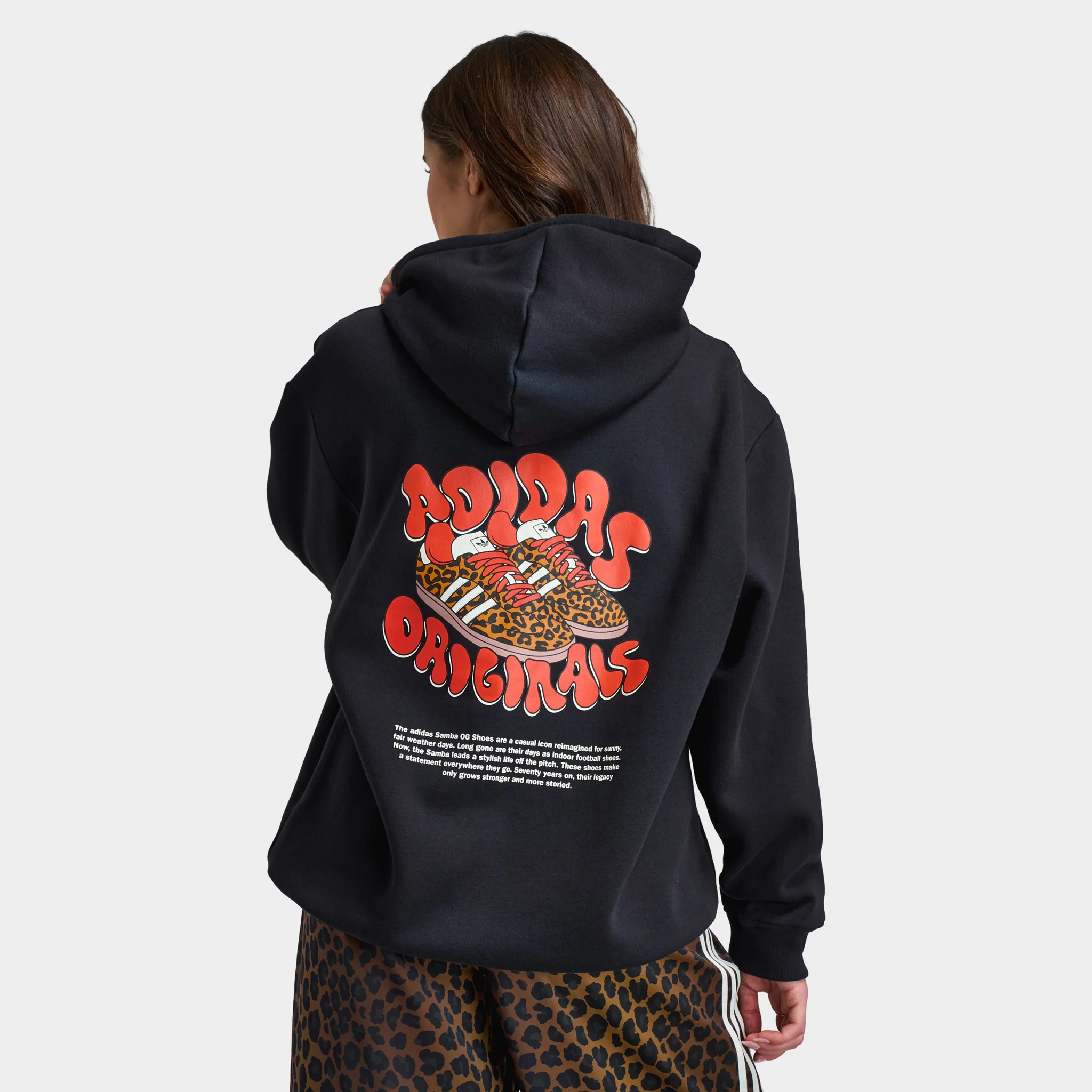 adidas Women's Leopard Samba Essential Hoodie Black / Leopard - Image 2