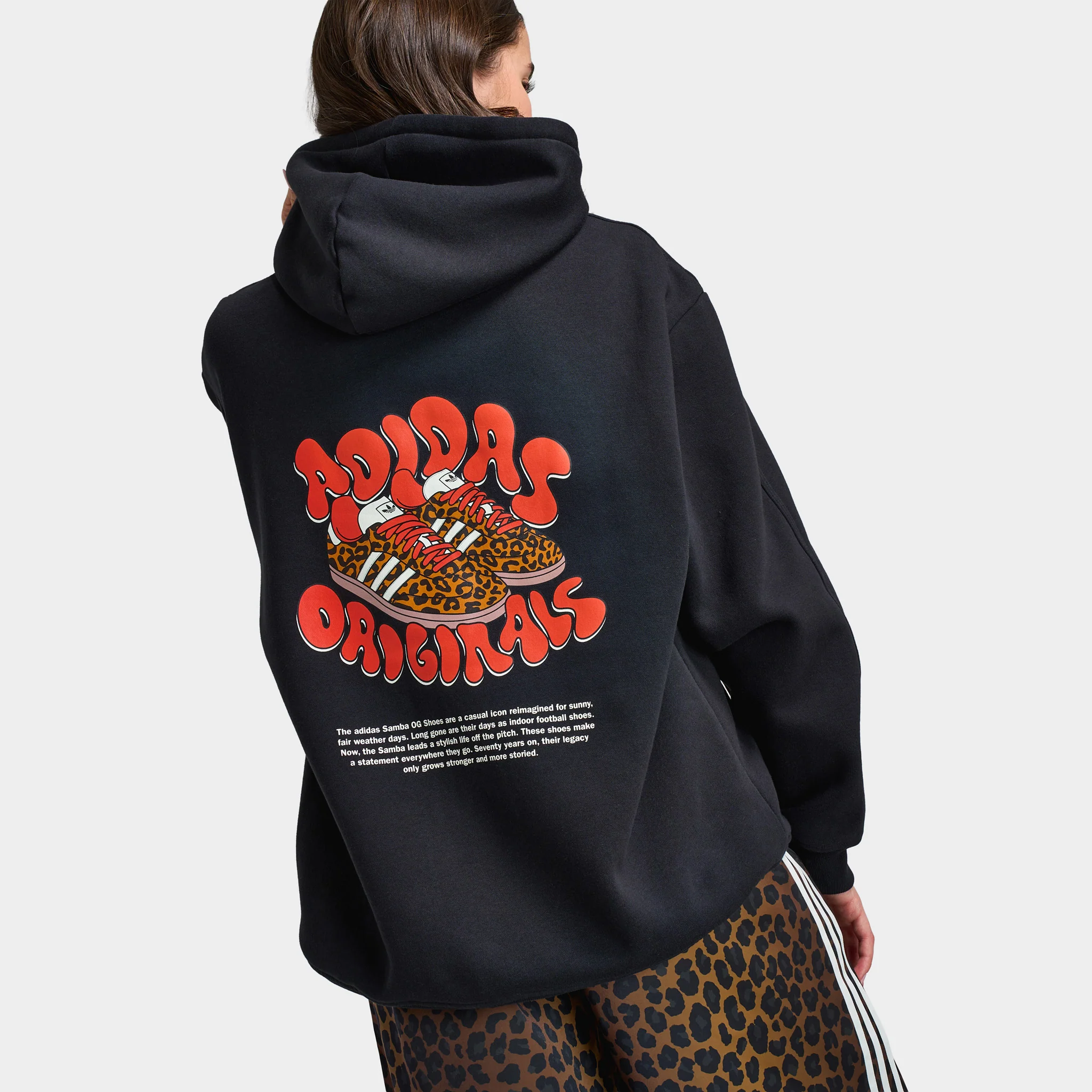 adidas Women's Leopard Samba Essential Hoodie Black / Leopard - Image 4