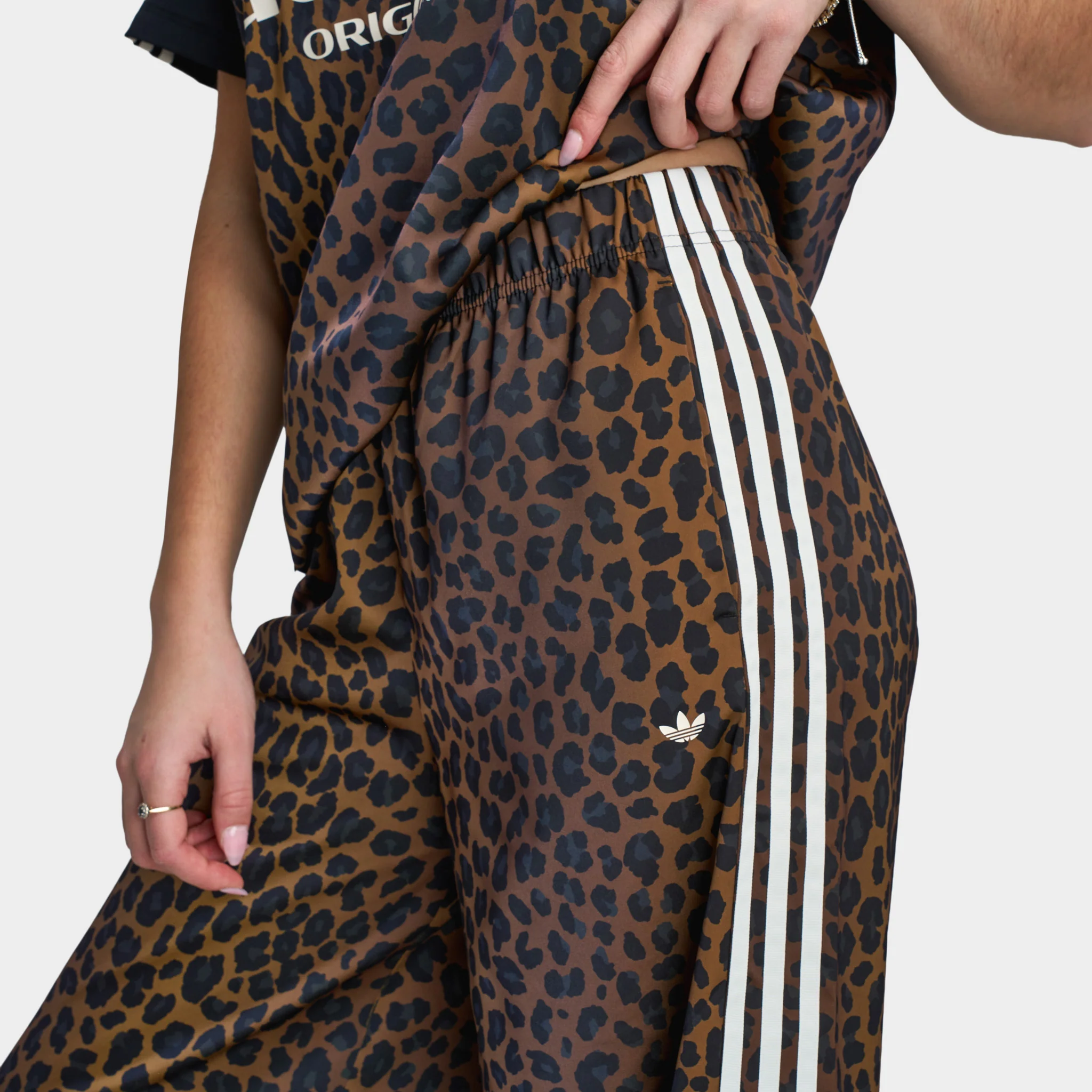 adidas Women's Wide Leg Satin Pant / Leopard - Image 5