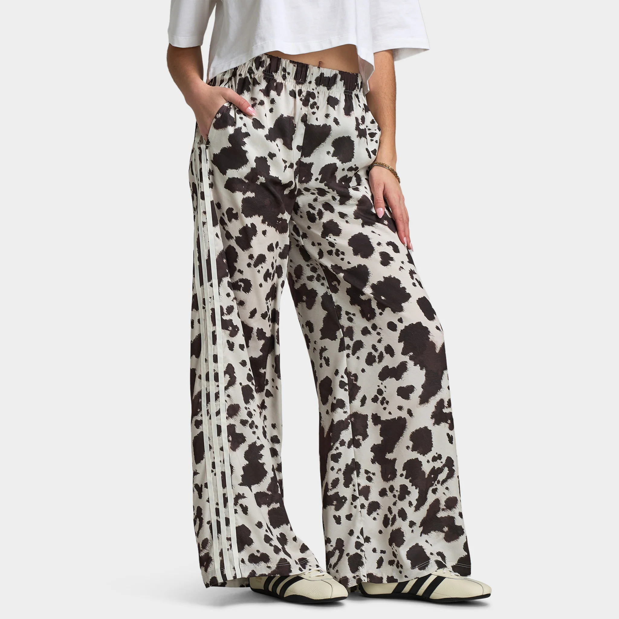 adidas Women's Wide Leg Satin Pants / Cow Print - Image 4
