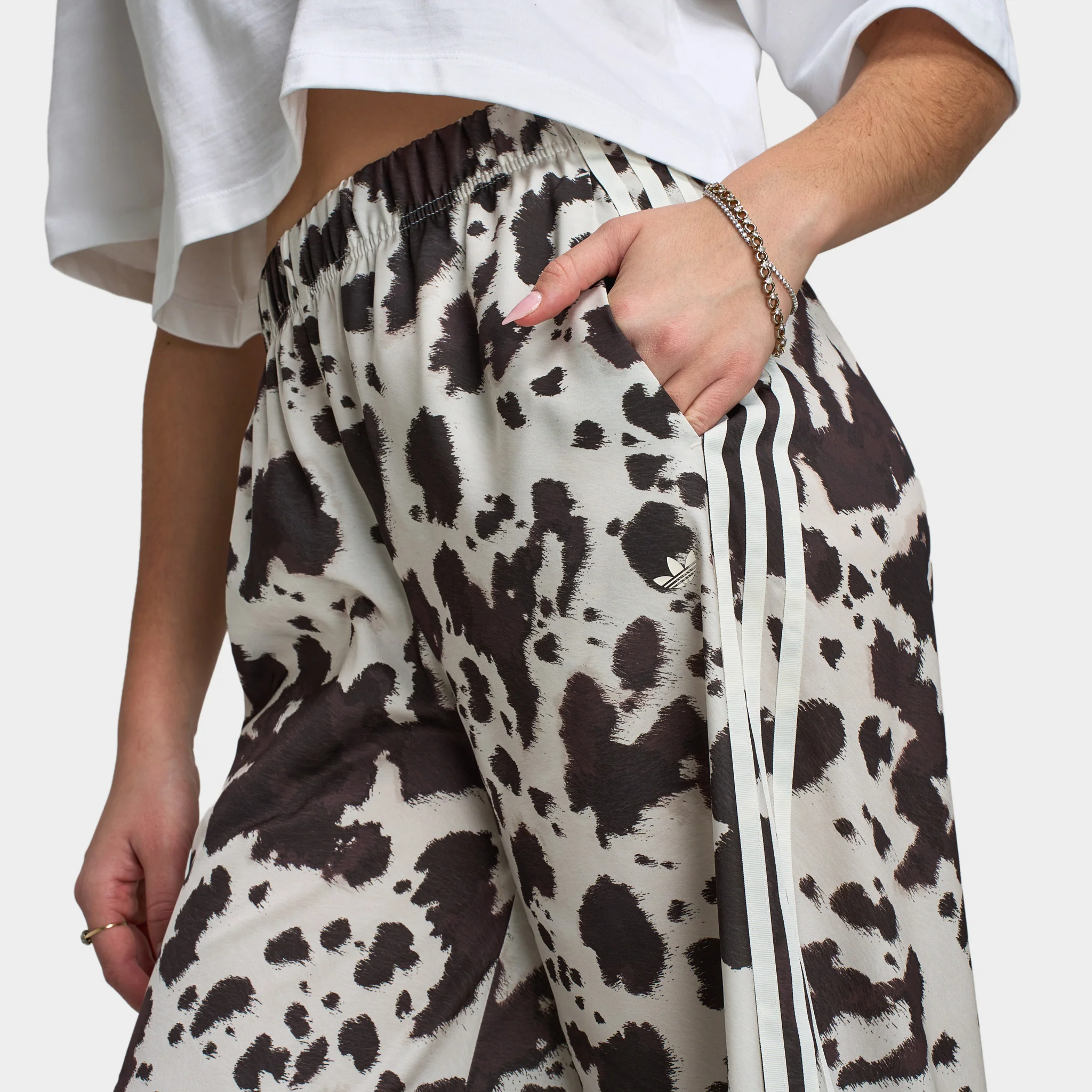 adidas Women's Wide Leg Satin Pants / Cow Print - Image 5