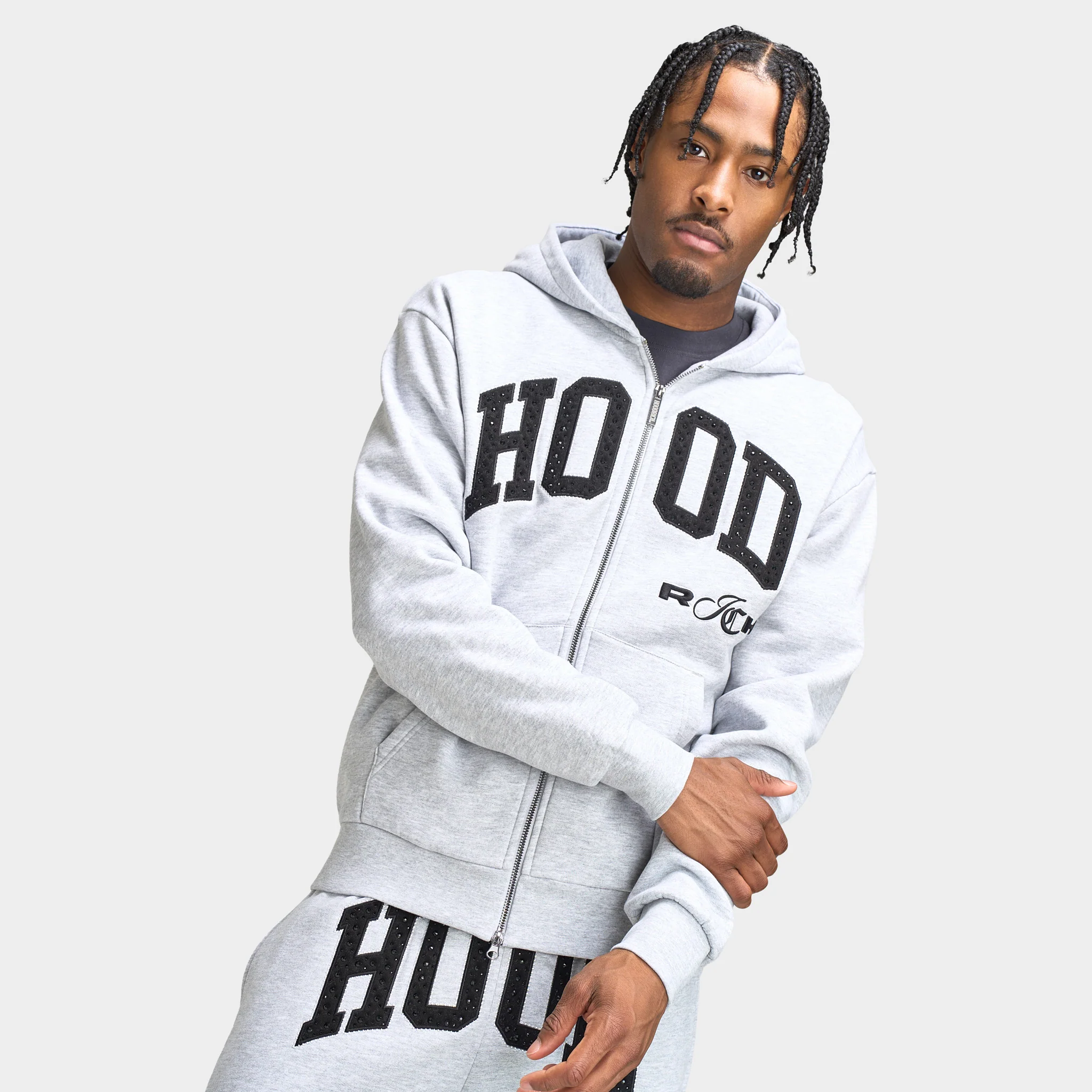 Hoodrich Captain - Oversized Zip Through Hoodie Heather Grey / Black - White - Image 4