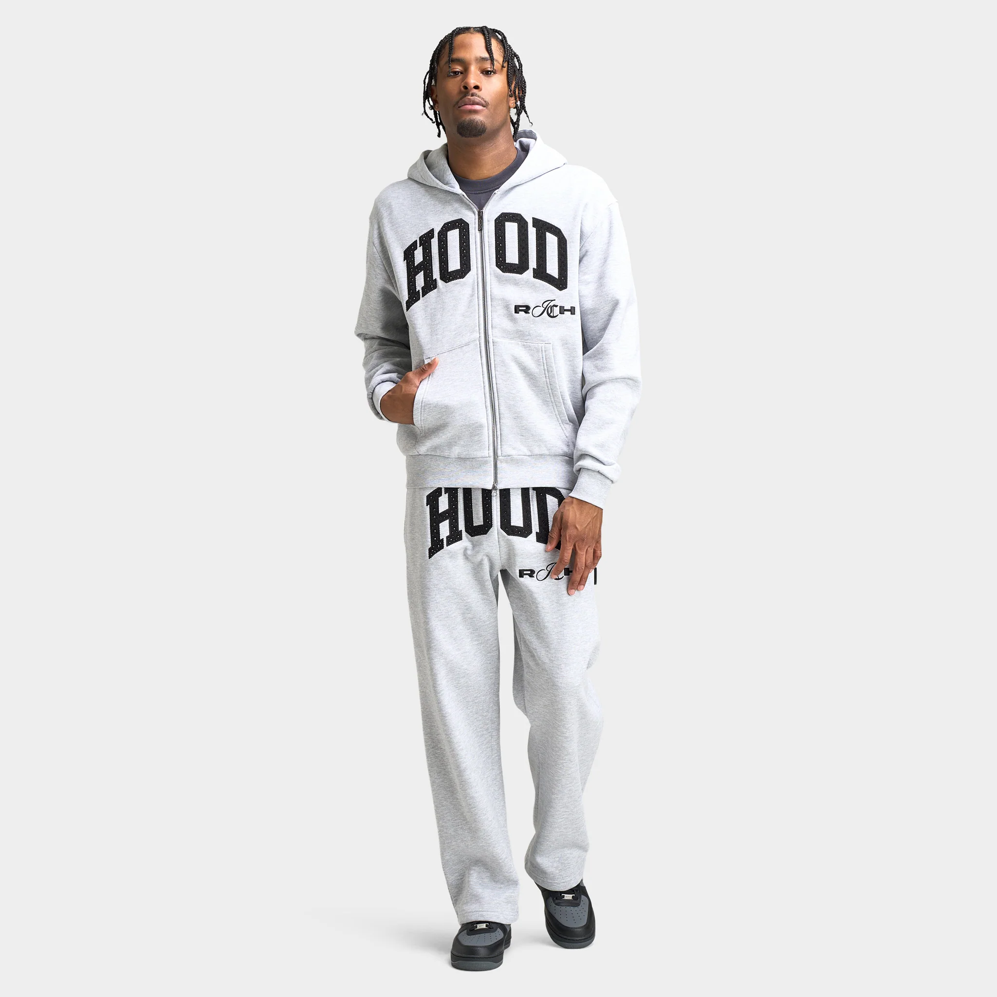 Hoodrich Captain - Oversized Zip Through Hoodie Heather Grey / Black - White - Image 5