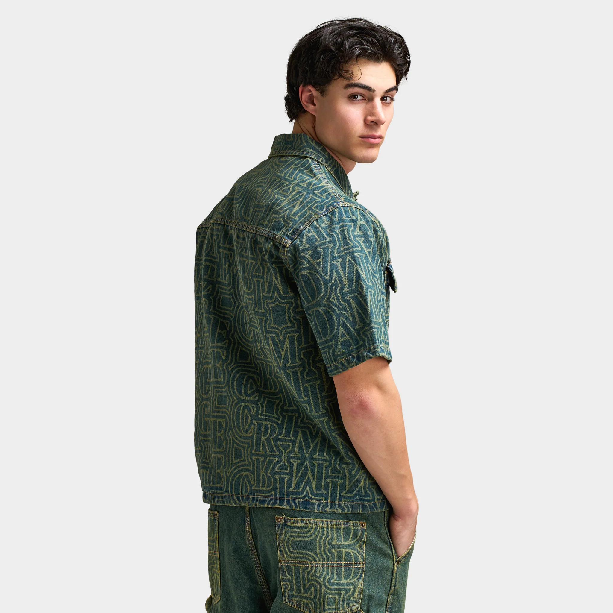 Criminal Damage BERKLEY MONOGRAM DENIM SHIRT / Dirty Blue - Image 2