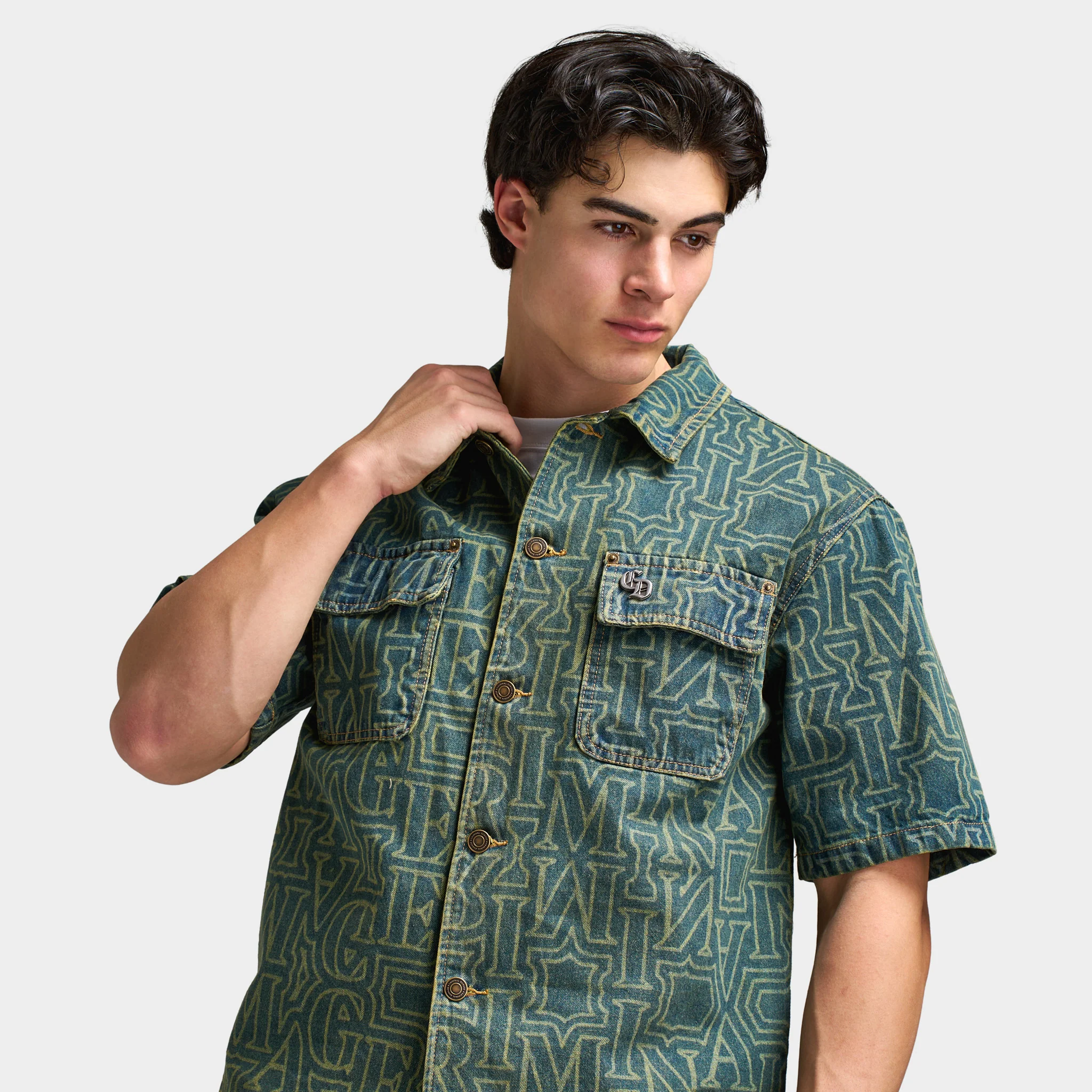 Criminal Damage BERKLEY MONOGRAM DENIM SHIRT / Dirty Blue - Image 3