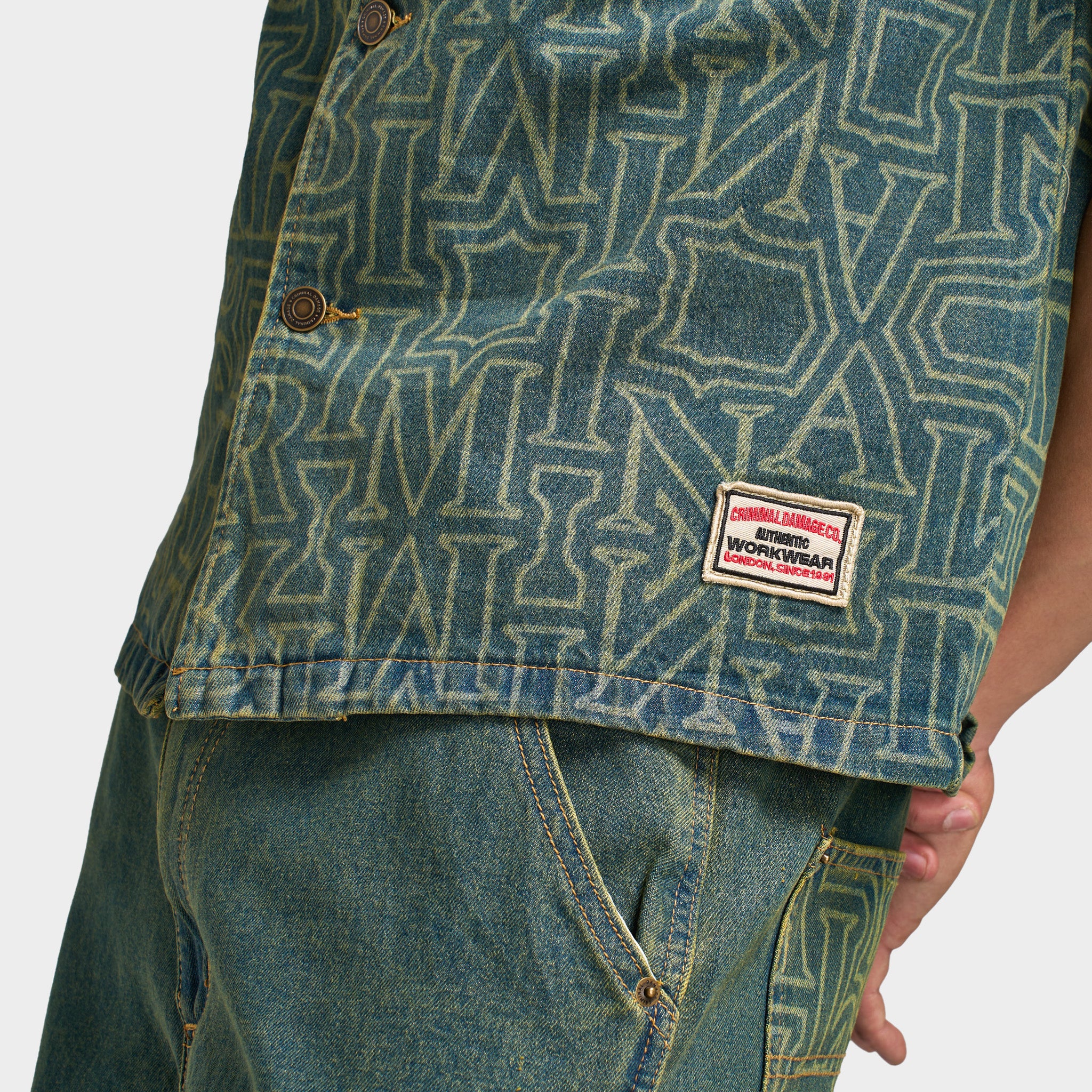 Criminal Damage BERKLEY MONOGRAM DENIM SHIRT / Dirty Blue - Image 4