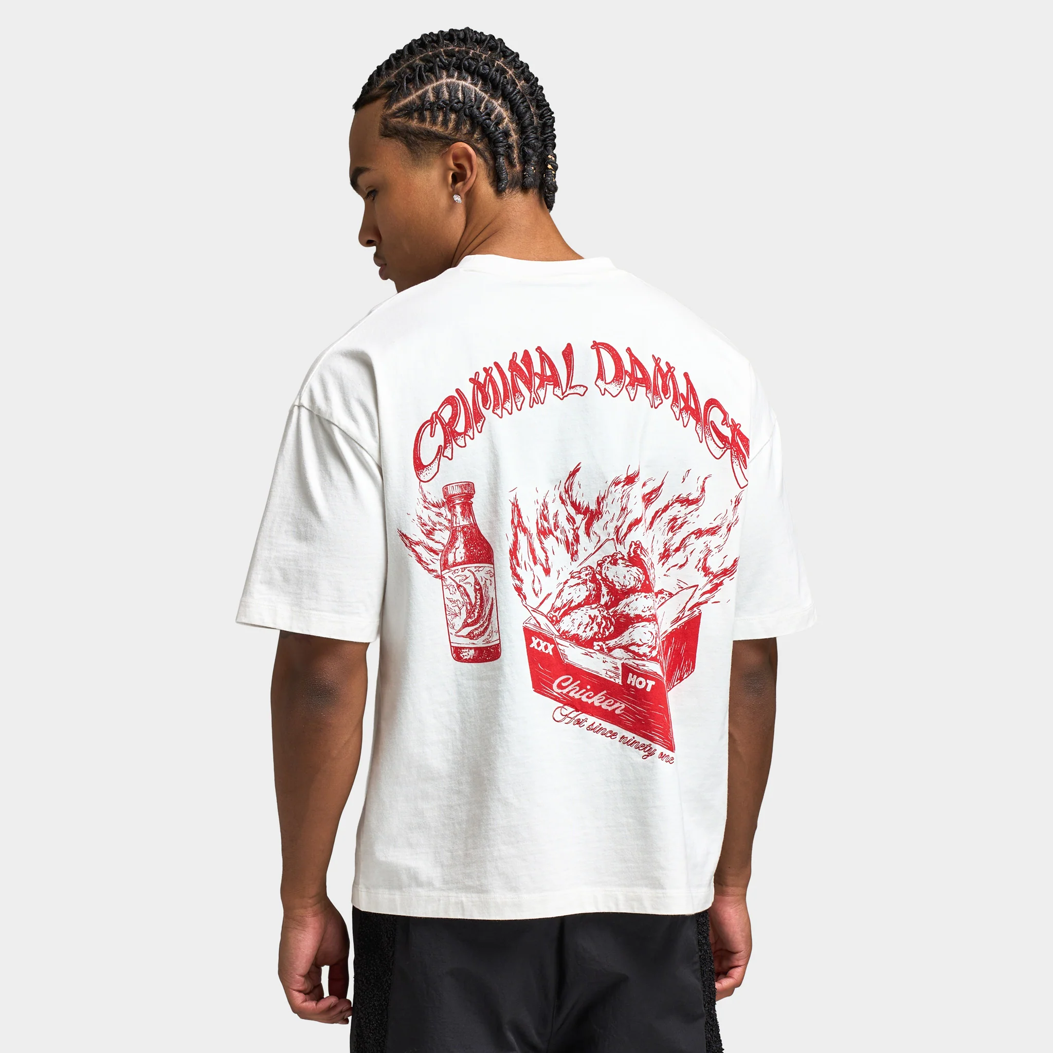 Criminal Damage Hot Wings T-shirt / Ecru / Red - Image 2
