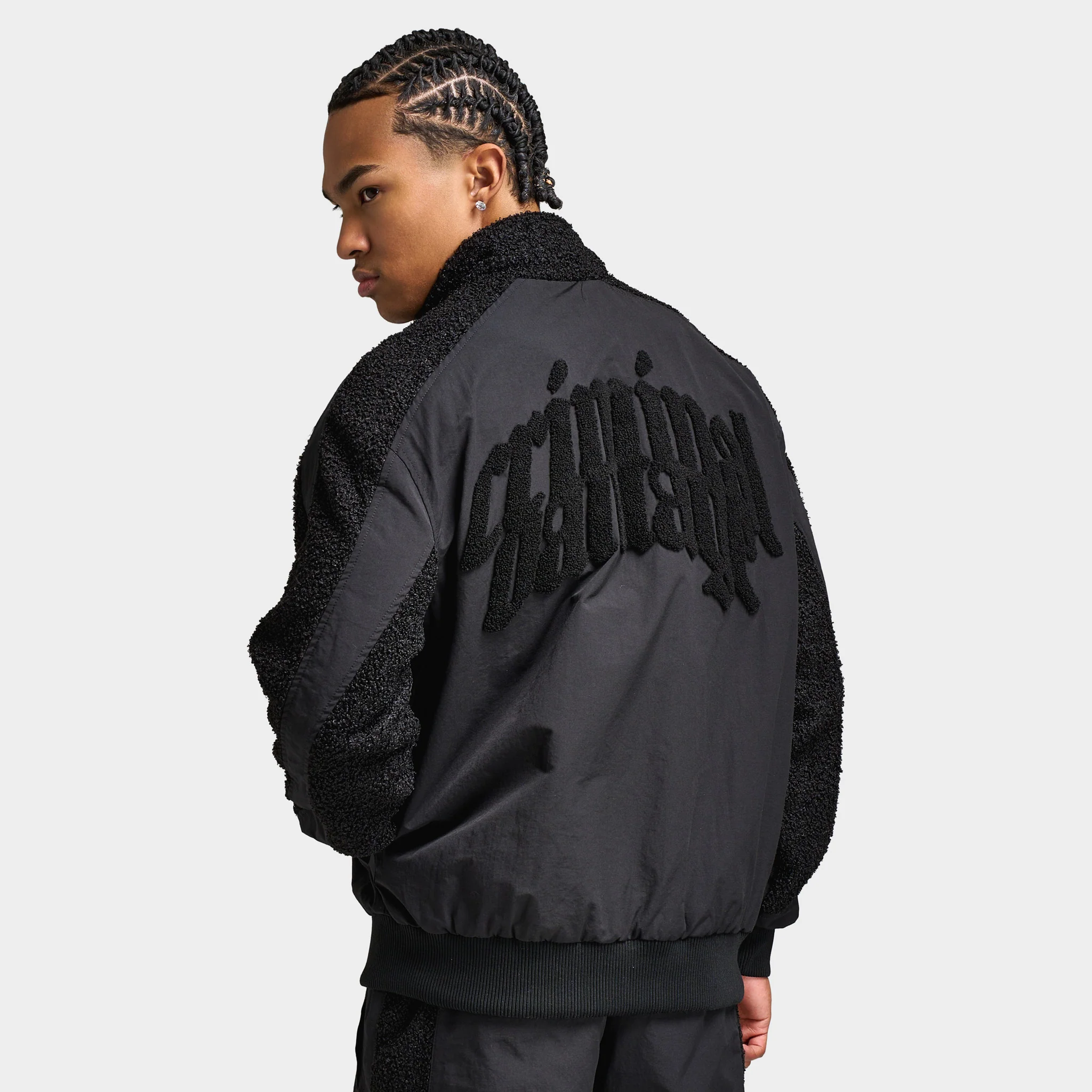 Criminal Damage Micro Sherpa and Nylon Track Jacket / Black - Image 2
