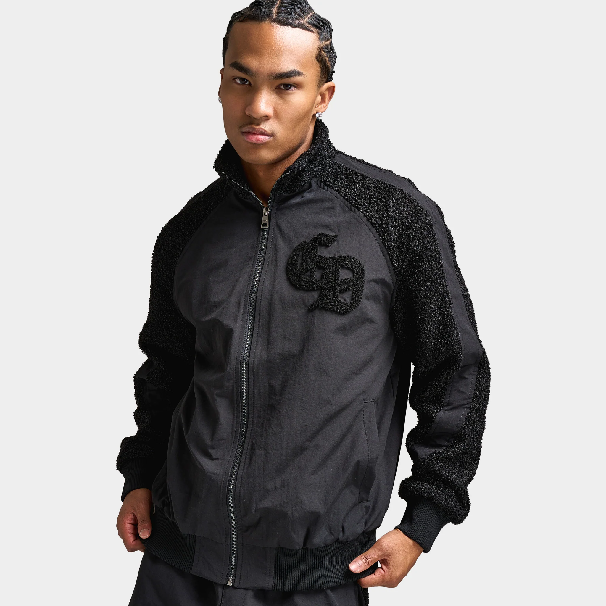 Criminal Damage Micro Sherpa and Nylon Track Jacket / Black - Image 3
