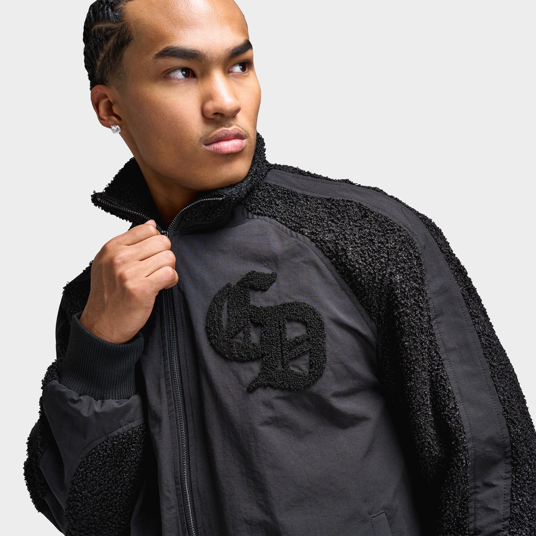 Criminal Damage Micro Sherpa and Nylon Track Jacket / Black - Image 4