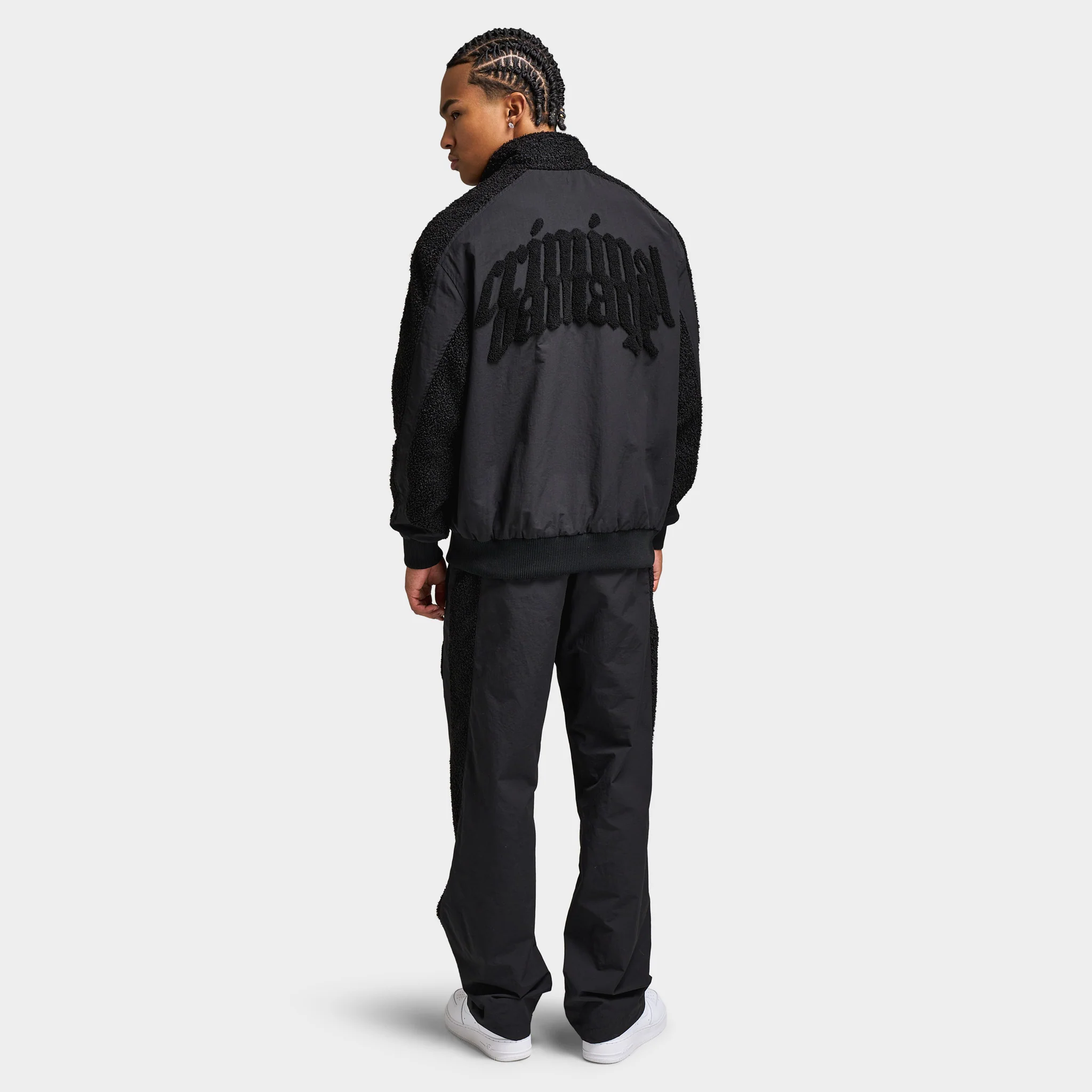 Criminal Damage Micro Sherpa and Nylon Track Jacket / Black - Image 5