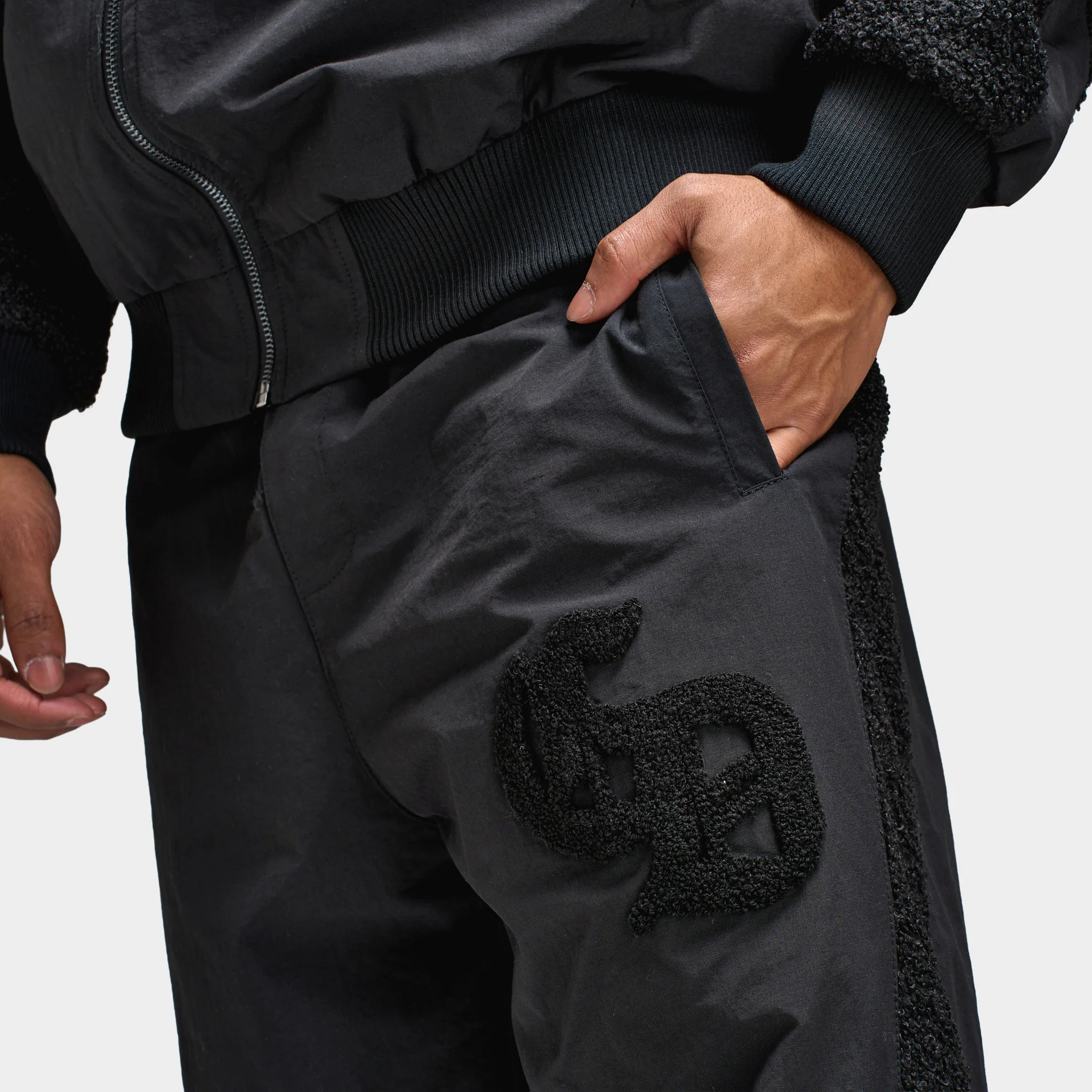 Criminal Damage Micro Sherpa and Nylon Track Pant / Black - Image 5