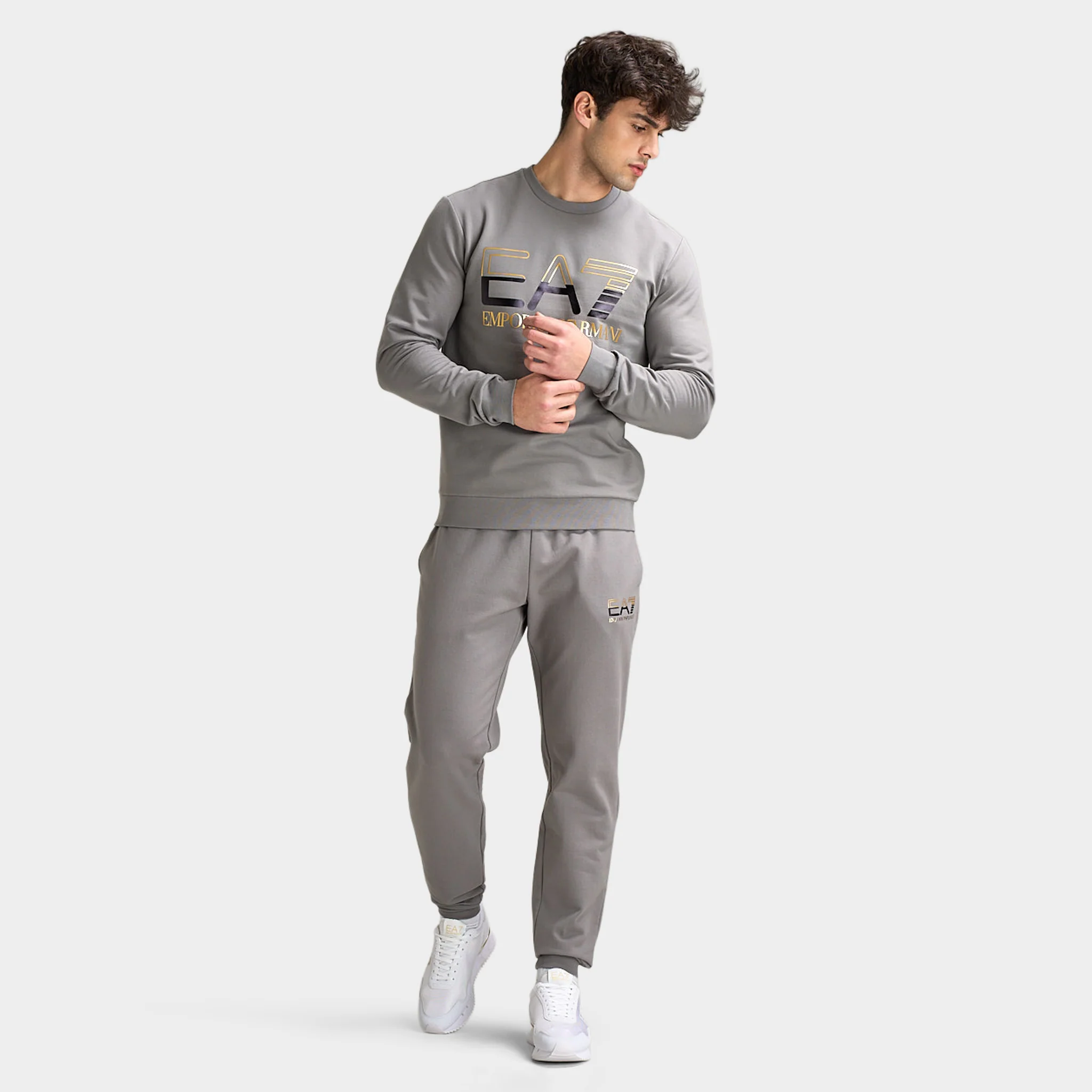 EA7 Gold Chest Logo Crew Jogging Set / Grey - Image 12