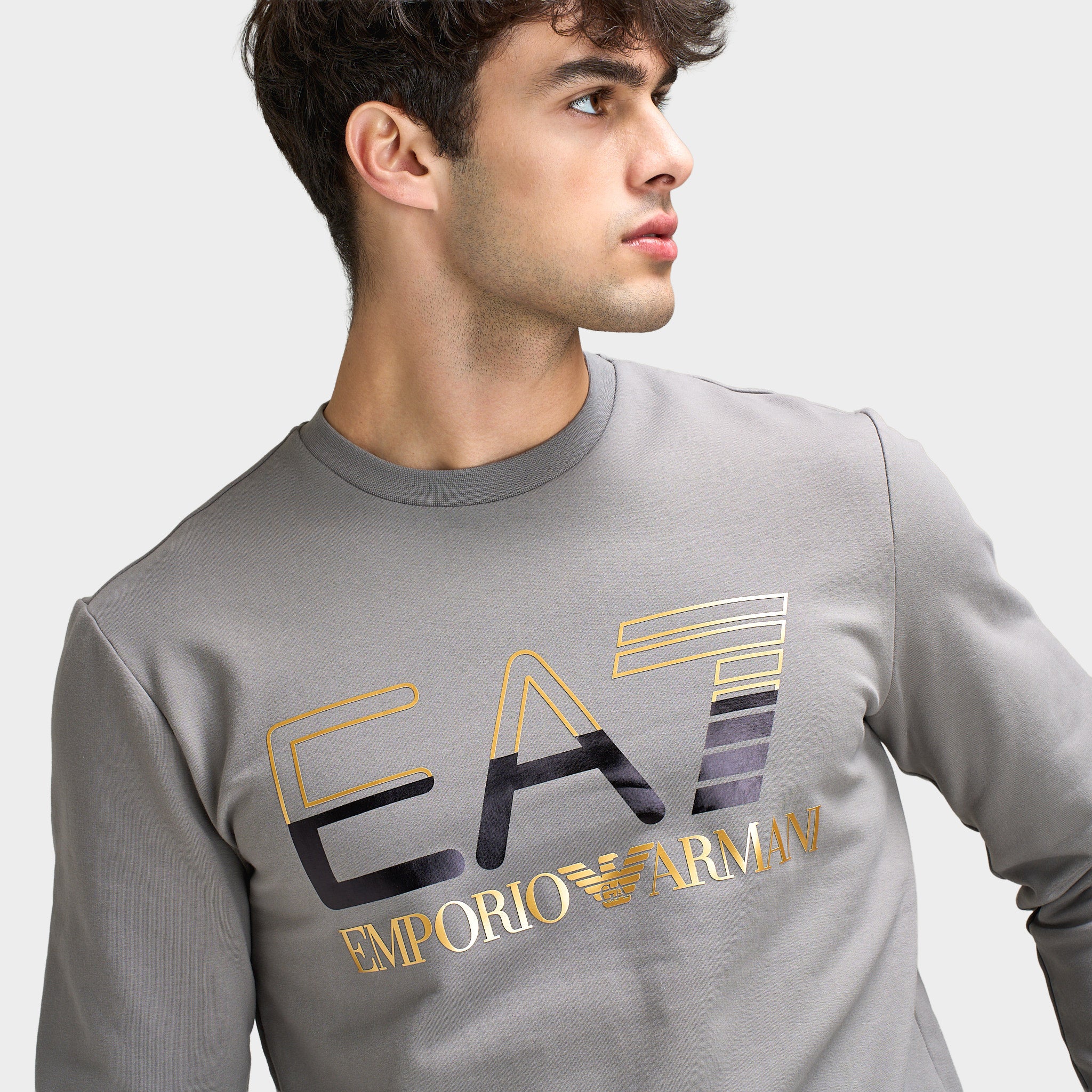 EA7 Gold Chest Logo Crew Jogging Set / Grey - Image 3