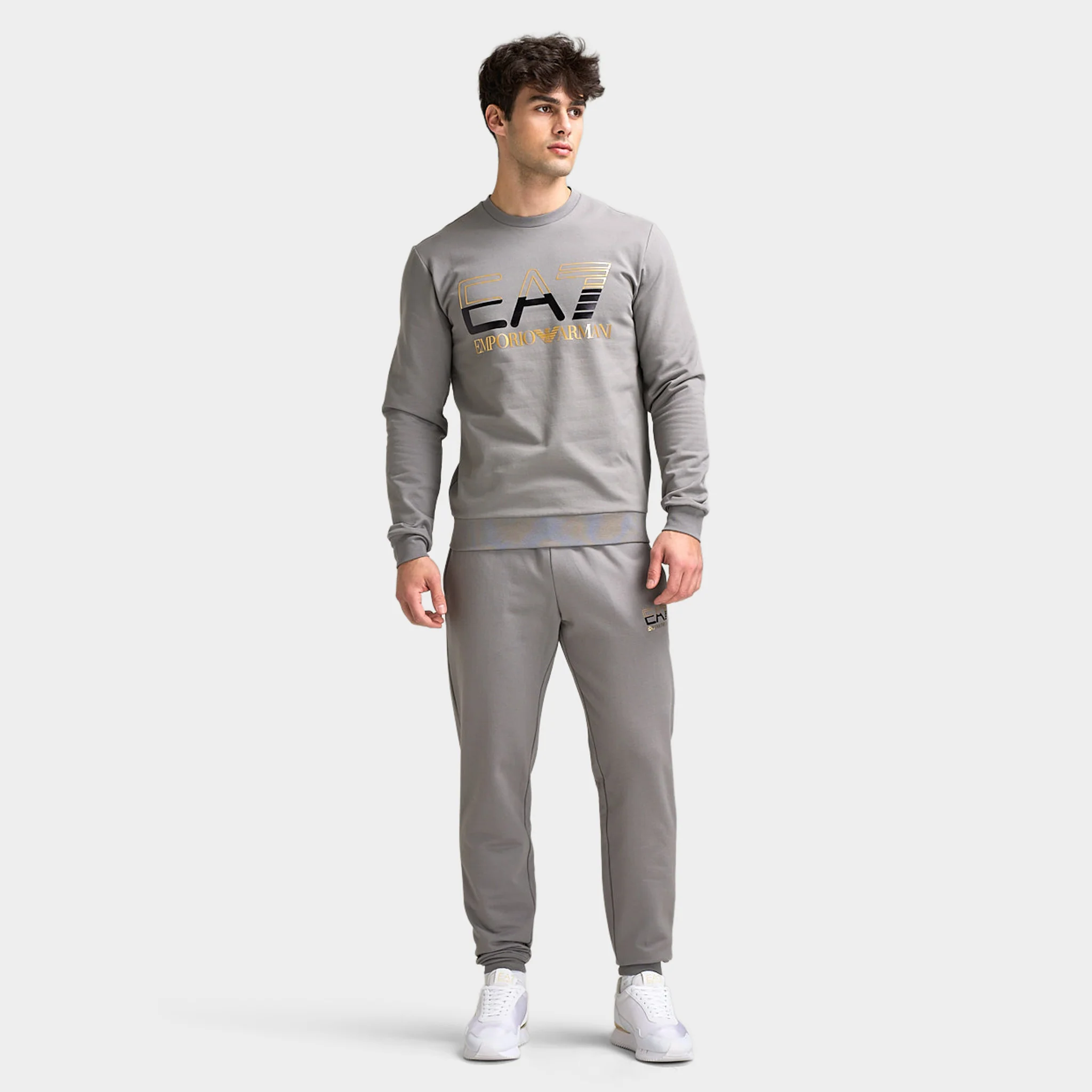 EA7 Gold Chest Logo Crew Jogging Set / Grey - Image 5
