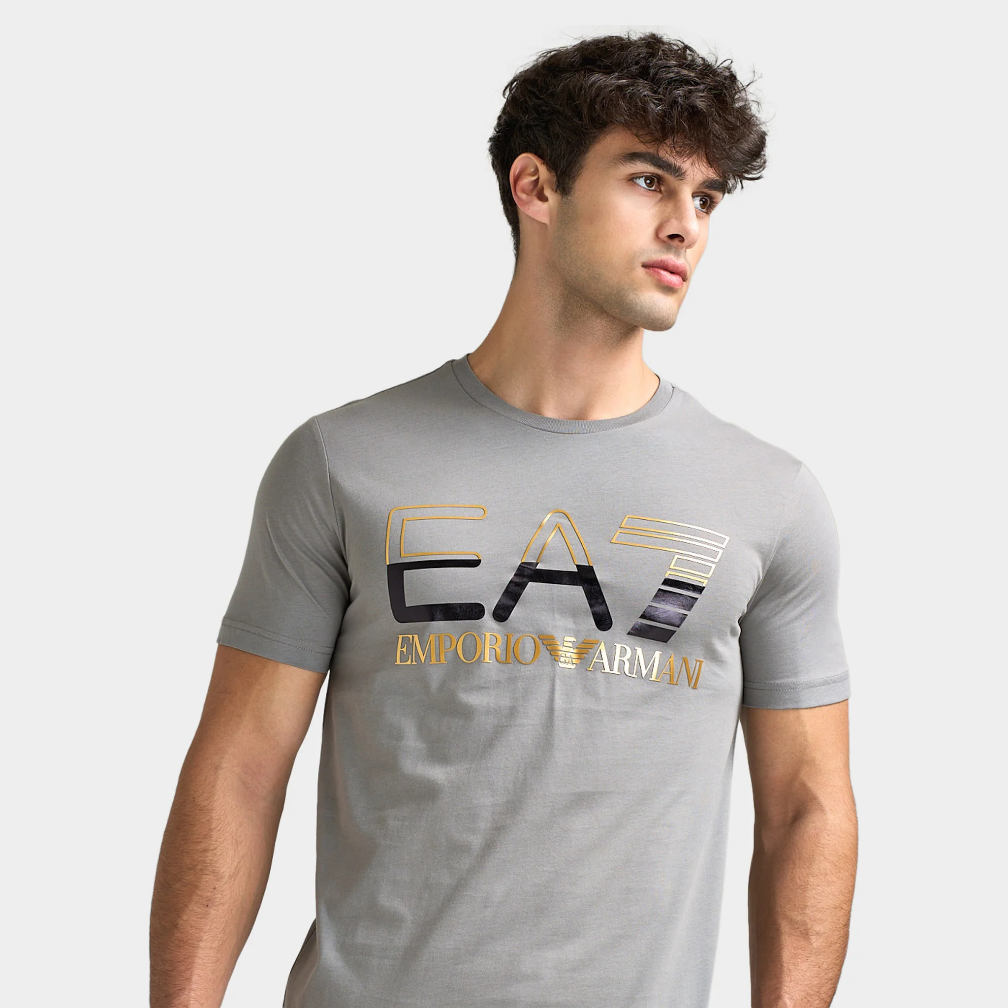 EA7 Gold Chest Logo Tee / Grey - Image 4