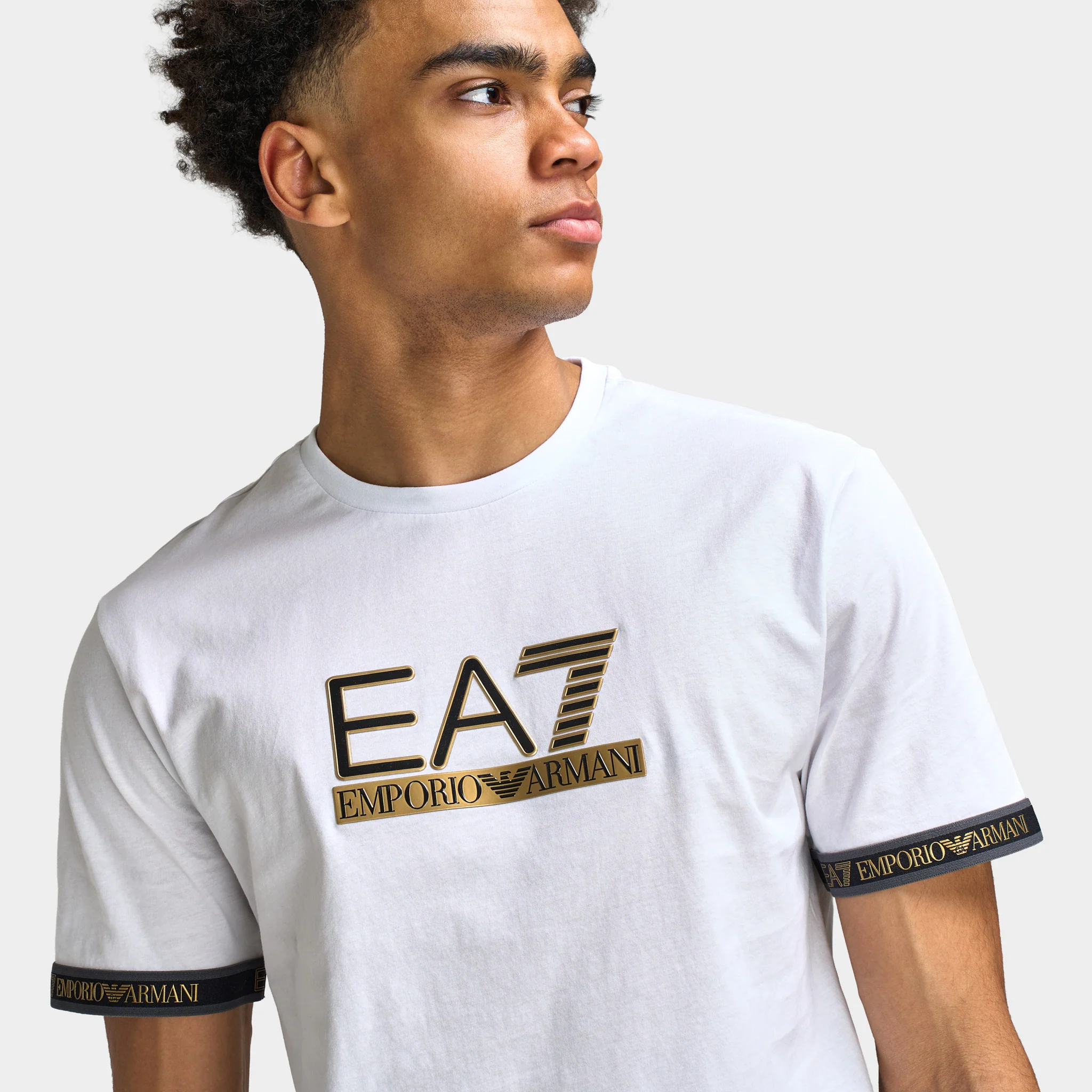 EA7 Gold Chest Logo Tee / White - Image 3