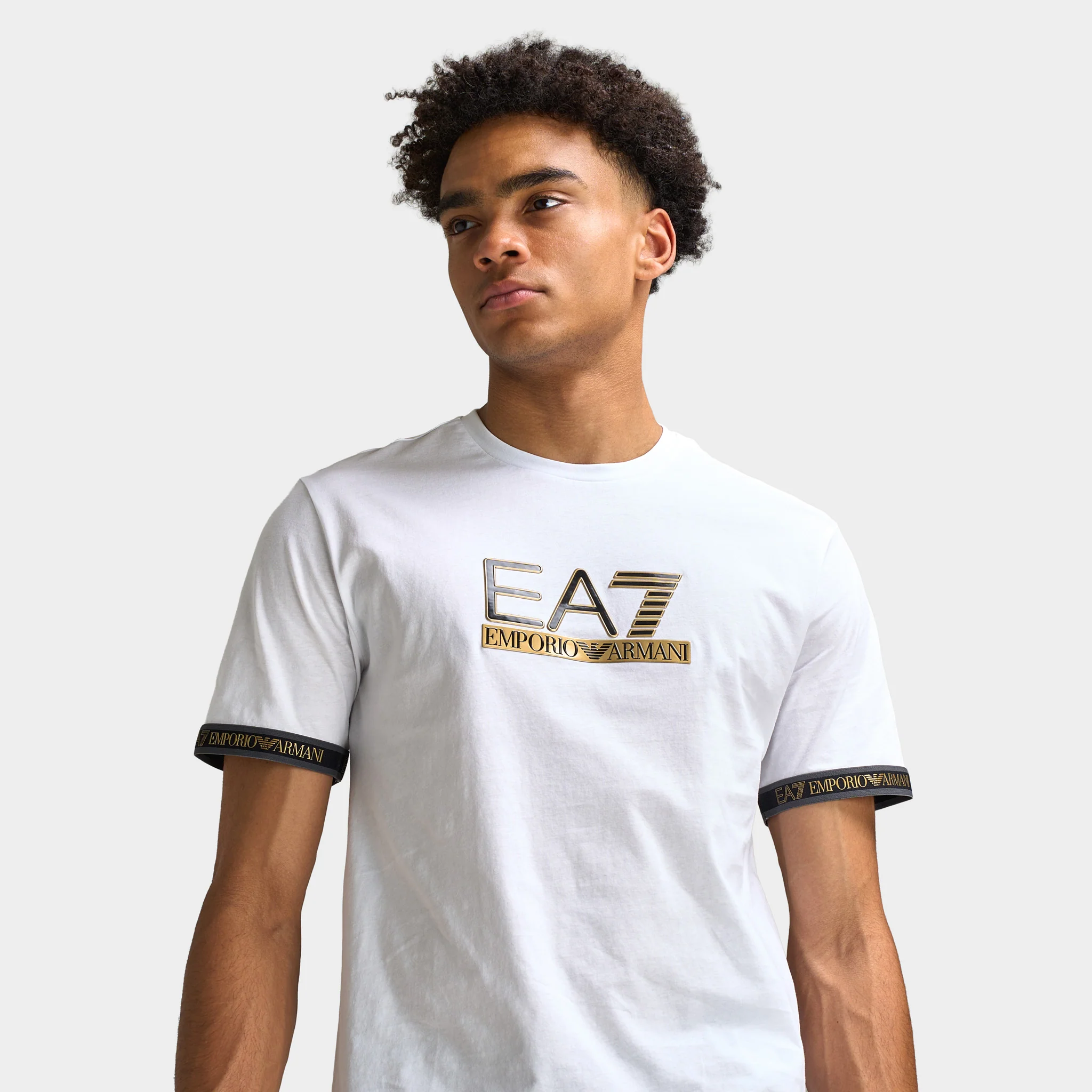 EA7 Gold Chest Logo Tee / White - Image 4