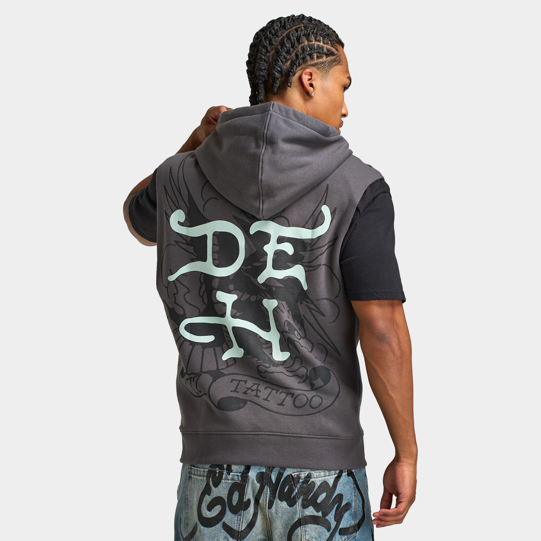 Ed Hardy DG Skull Sleeveles Hoodie / Charcoal - Image 2