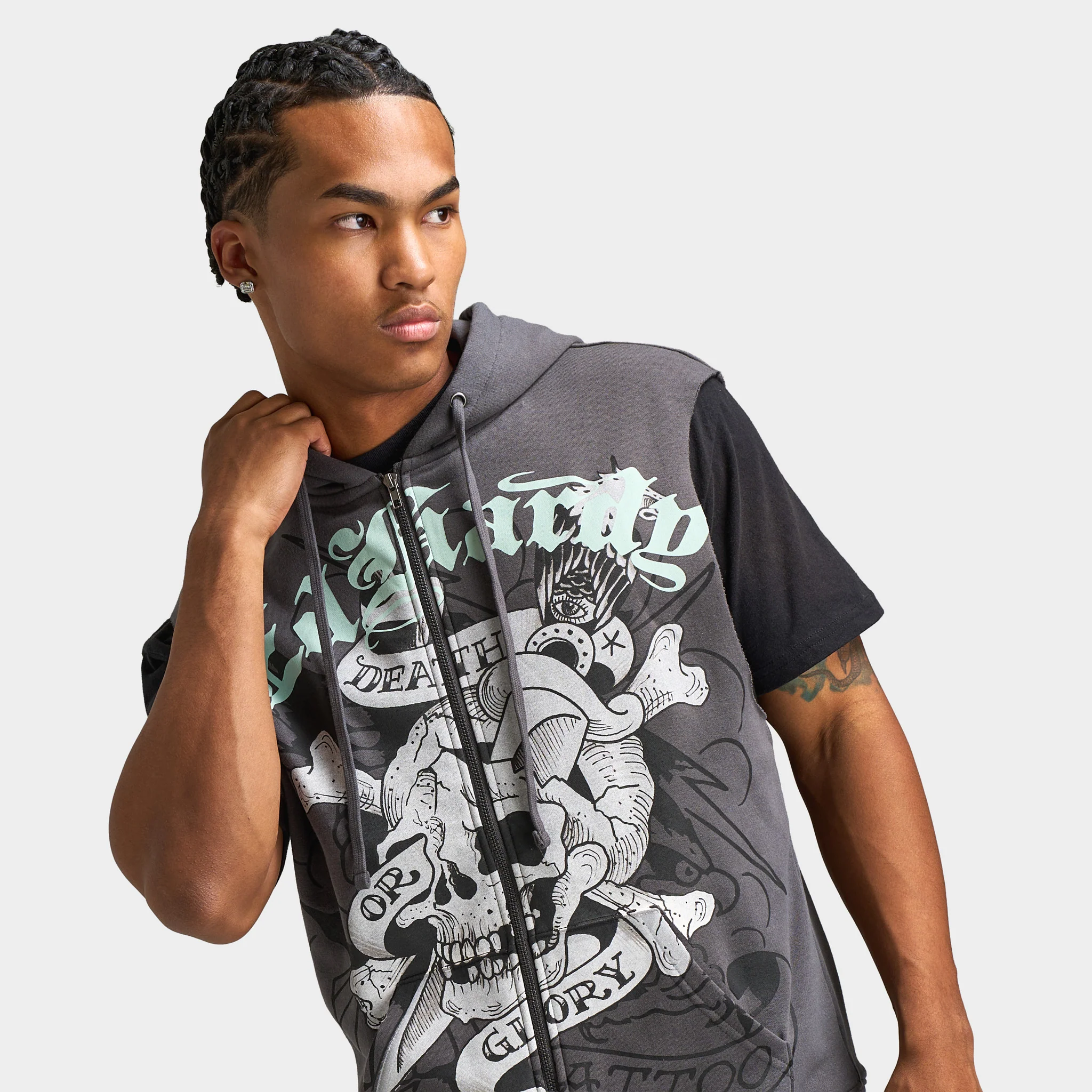 Ed Hardy DG Skull Sleeveles Hoodie / Charcoal - Image 3