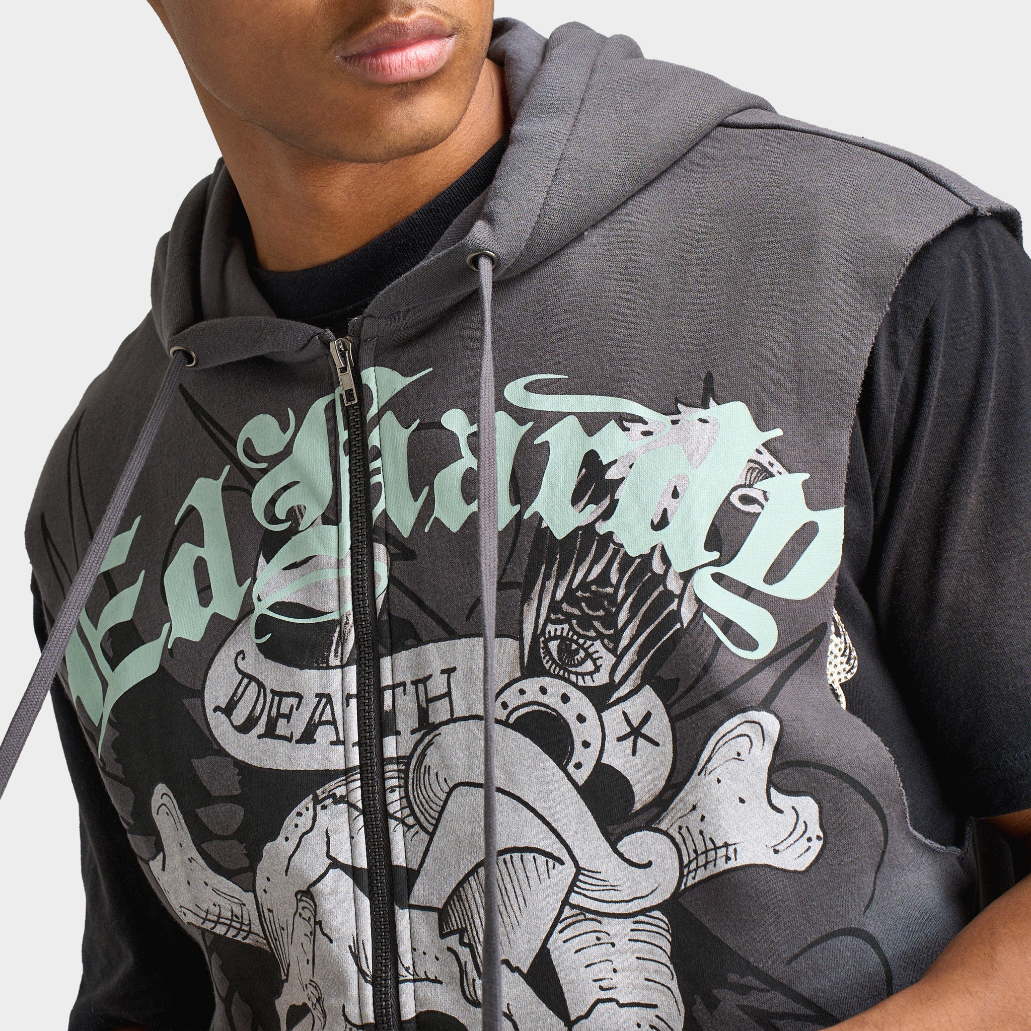 Ed Hardy DG Skull Sleeveles Hoodie / Charcoal - Image 4