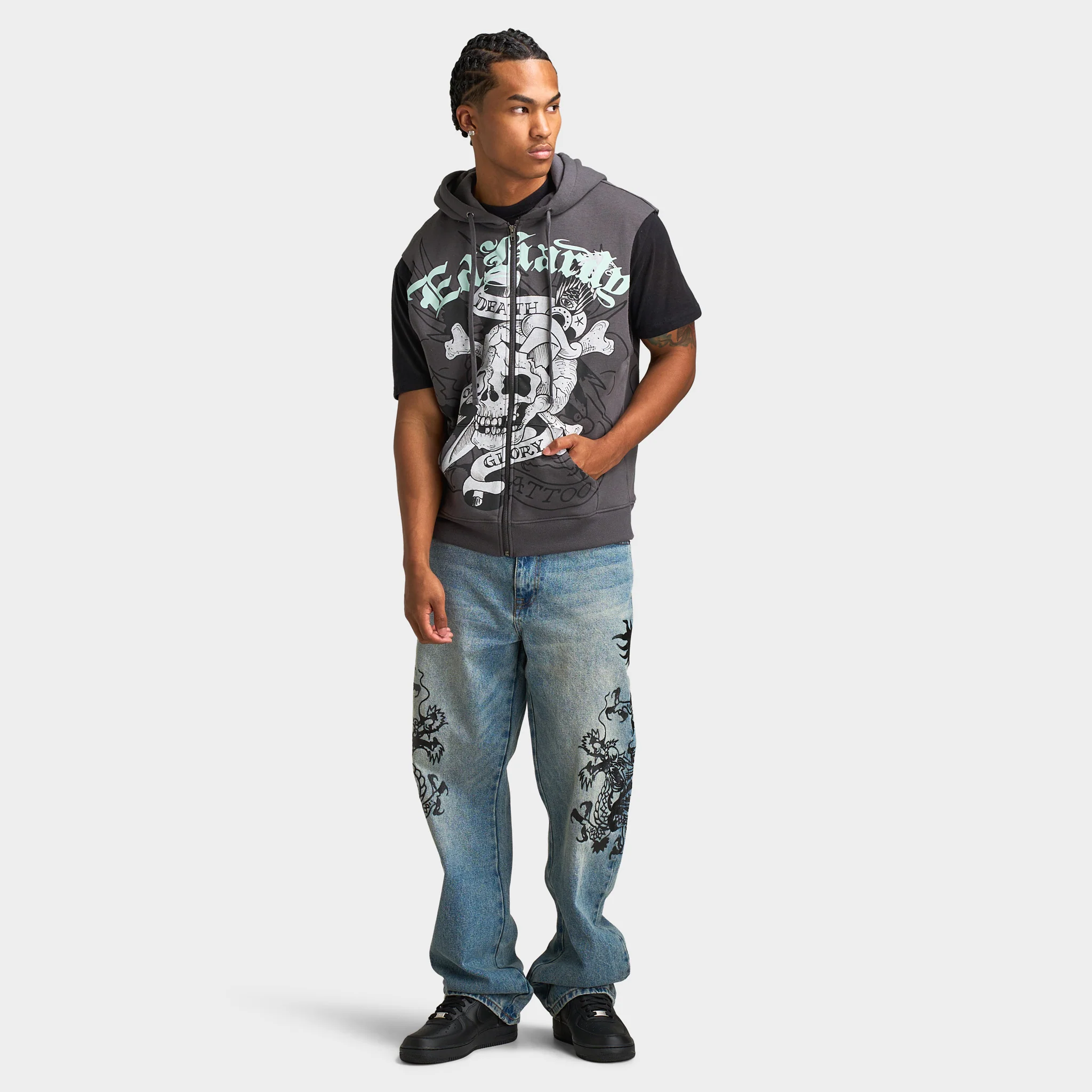 Ed Hardy DG Skull Sleeveles Hoodie / Charcoal - Image 7