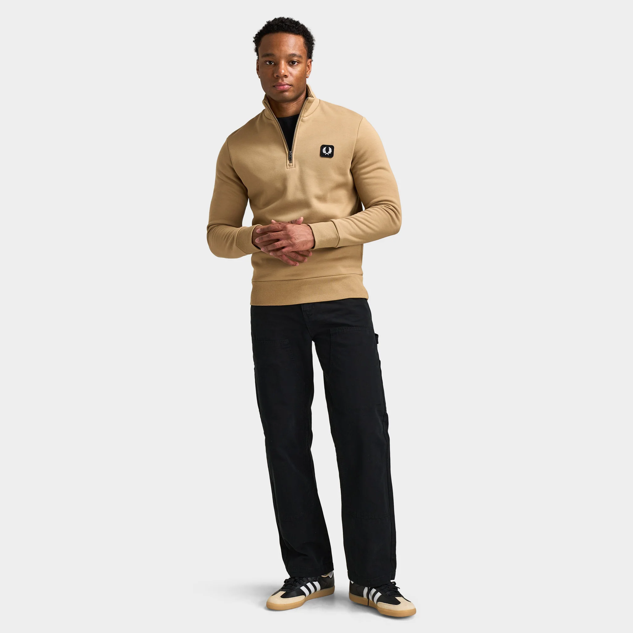 Fred Perry Badge Half Zip Sweatshirt / Warm Stone - Image 6