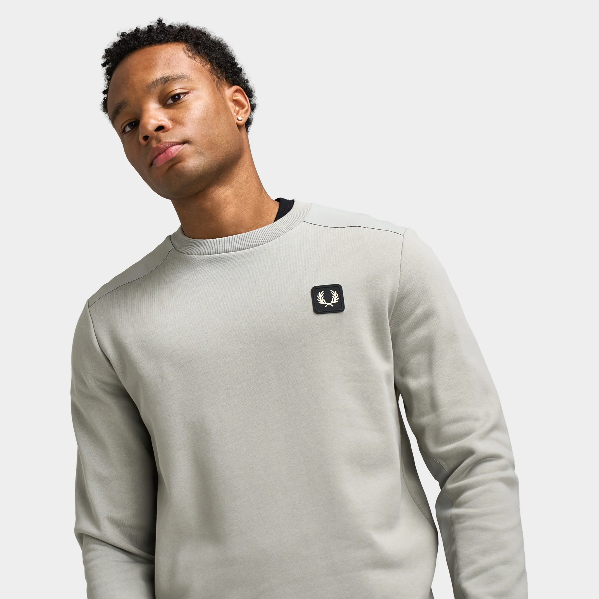 Fred Perry Fabric Blocked Crew Neck Sweatshirts / Limestone - Image 3