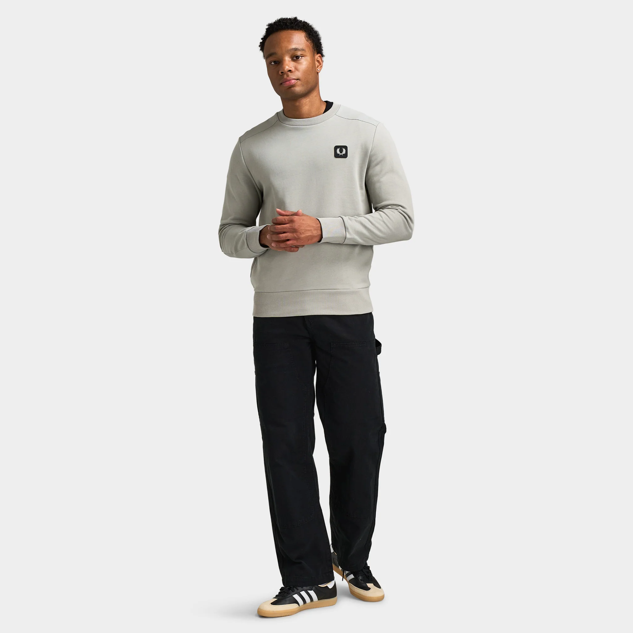 Fred Perry Fabric Blocked Crew Neck Sweatshirts / Limestone - Image 6