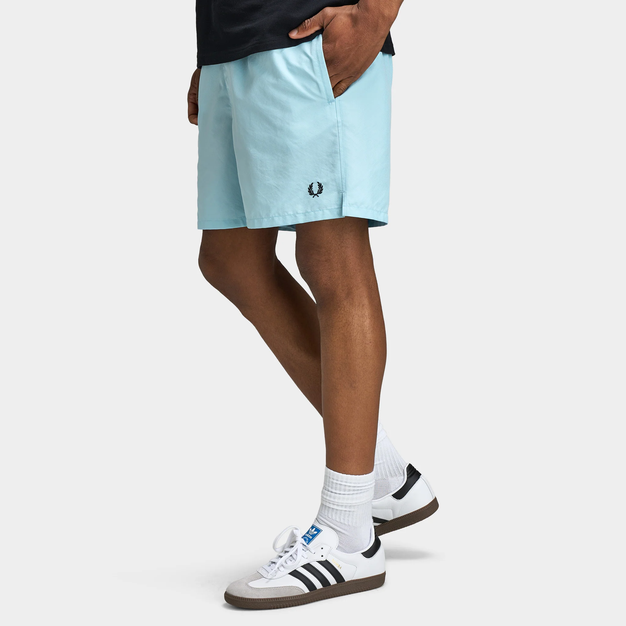 Fred Perry Side Laurel Swimshorts Ball Boy Blue / Anchor Grey - Image 2