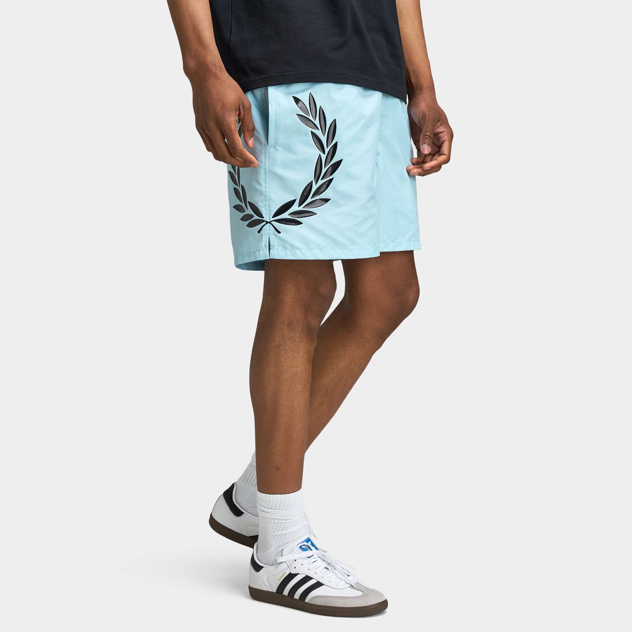 Fred Perry Side Laurel Swimshorts Ball Boy Blue / Anchor Grey - Image 3