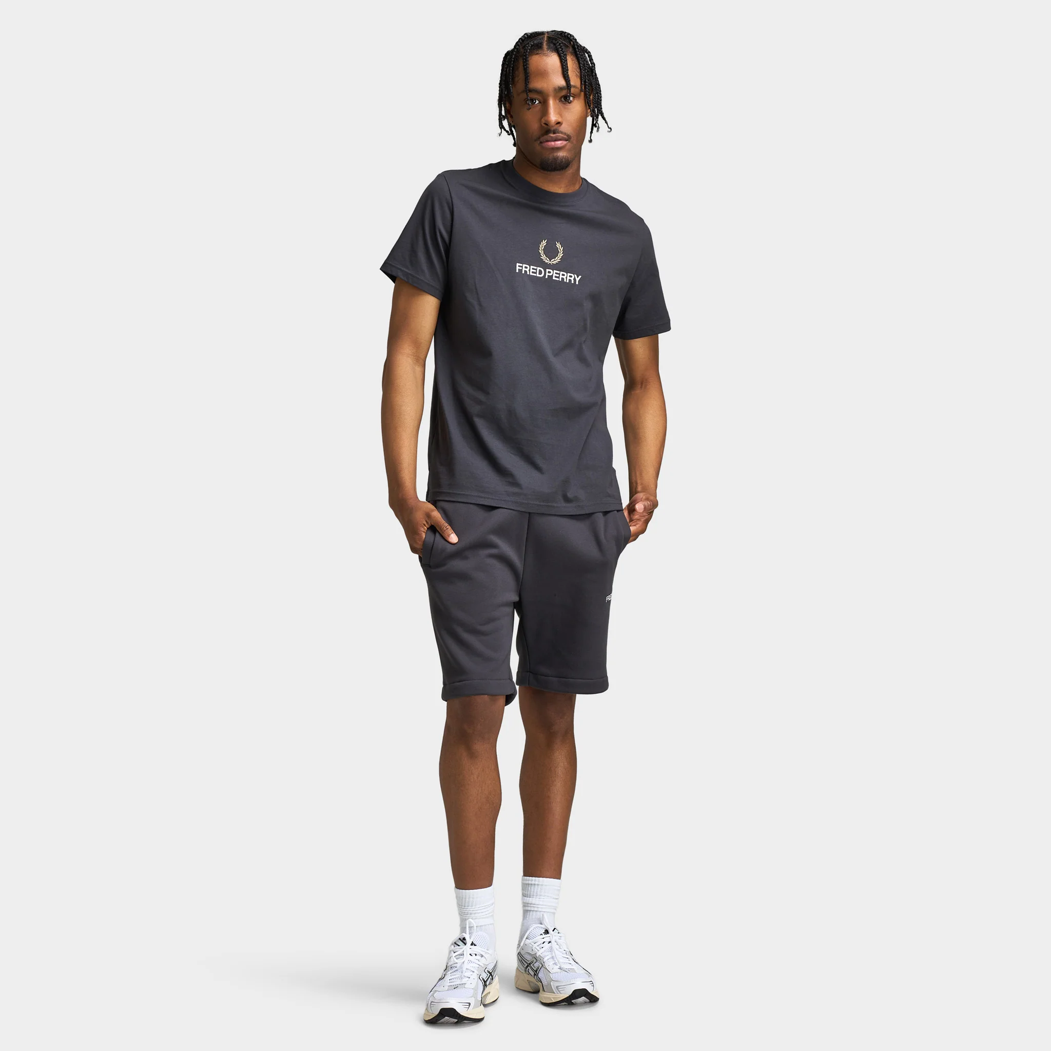 Fred Perry Stacked FLP Sweat Short / Anchor Grey - Image 6