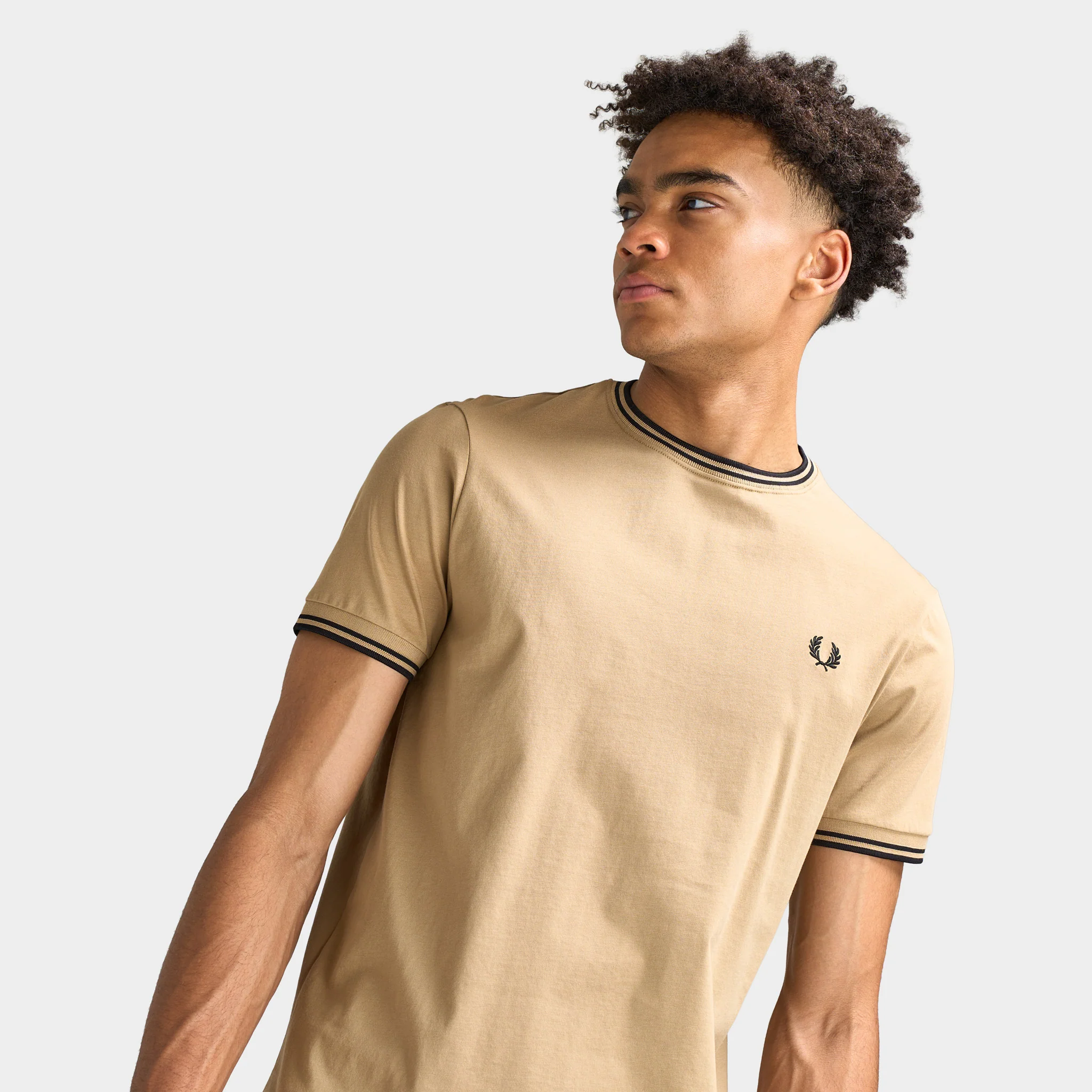 Fred Perry Twin Tipped T-Shirt Warm Stone / Black - Image 4