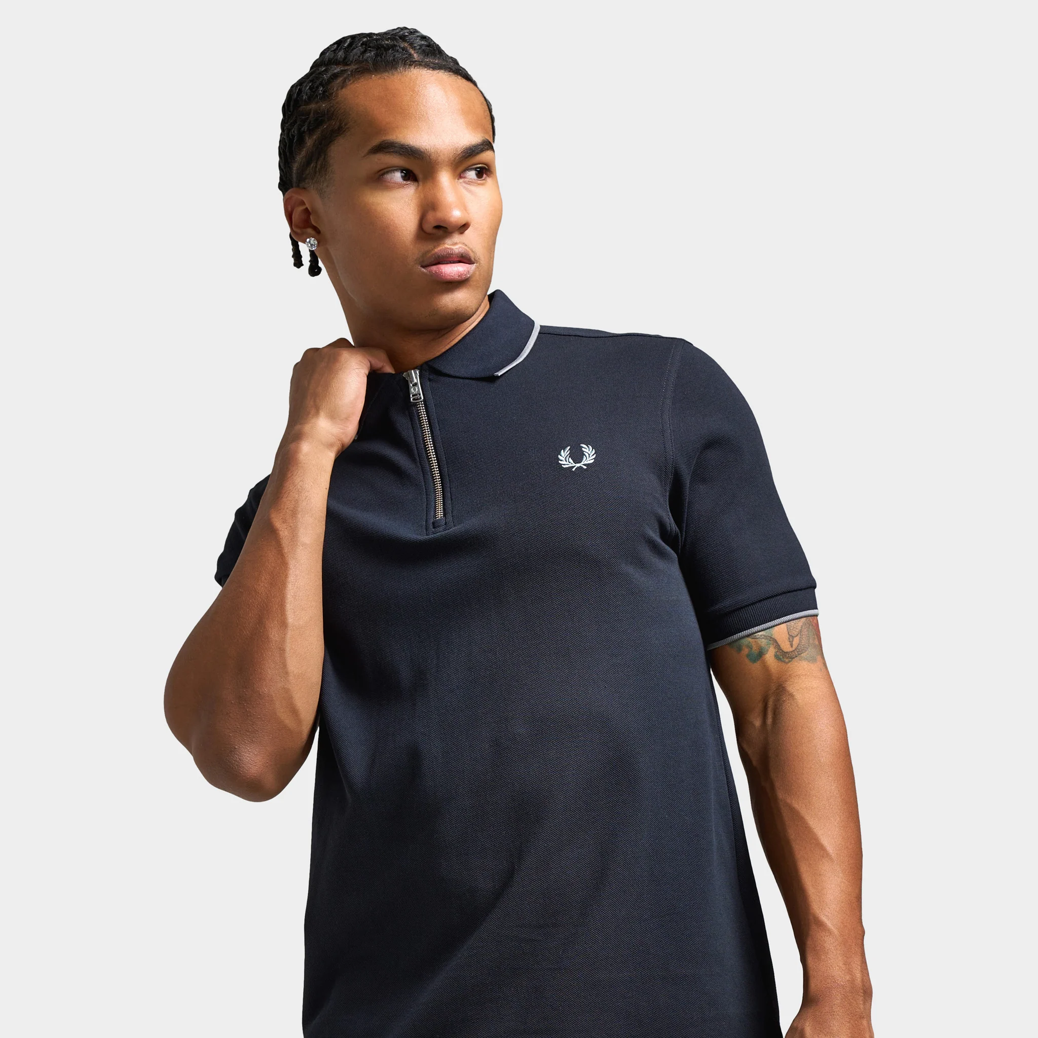 Fred Perry Zip-Neck Shirt Navy / Stockpile Blue - Image 3