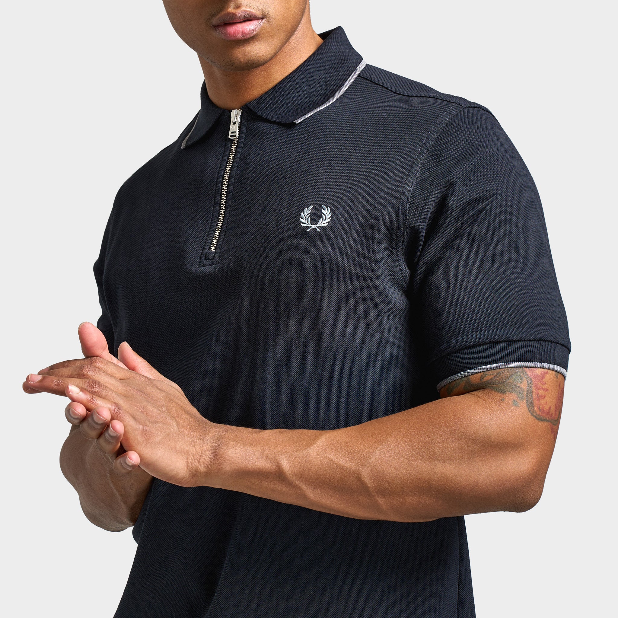 Fred Perry Zip-Neck Shirt Navy / Stockpile Blue - Image 4