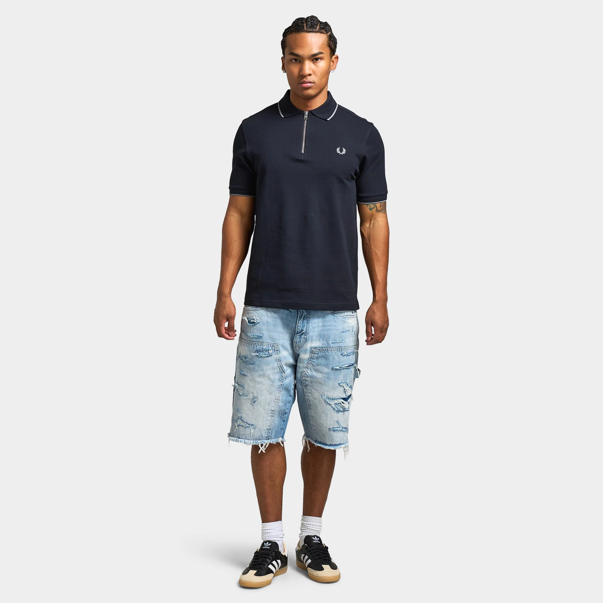 Fred Perry Zip-Neck Shirt Navy / Stockpile Blue - Image 6