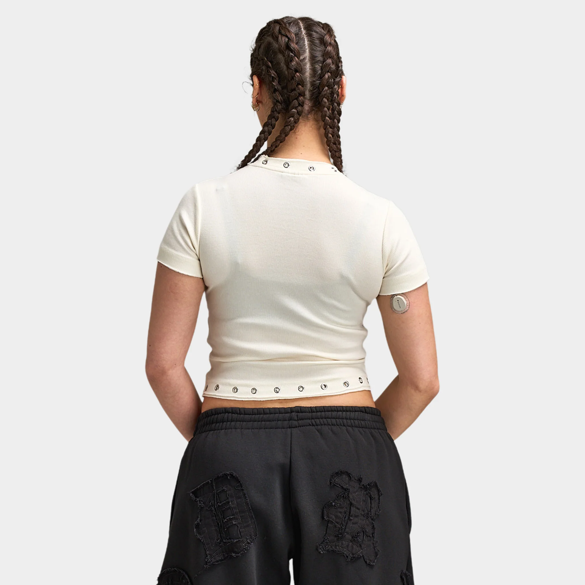 Hoodrich Baya Raw Hem Eyelet Fitted T-Shirt / White Alyssum - Image 2