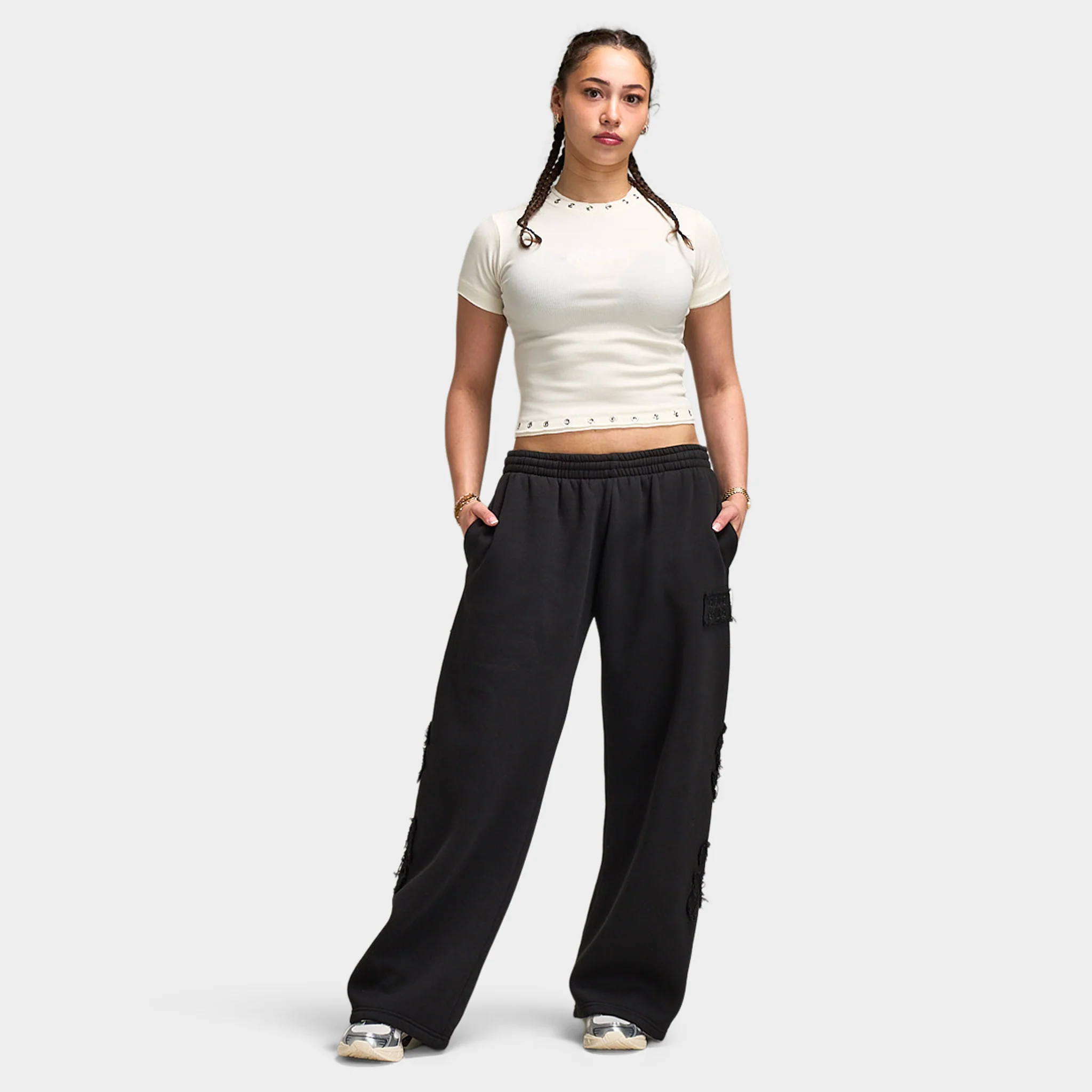 Hoodrich Baya Raw Hem Eyelet Fitted T-Shirt / White Alyssum - Image 5