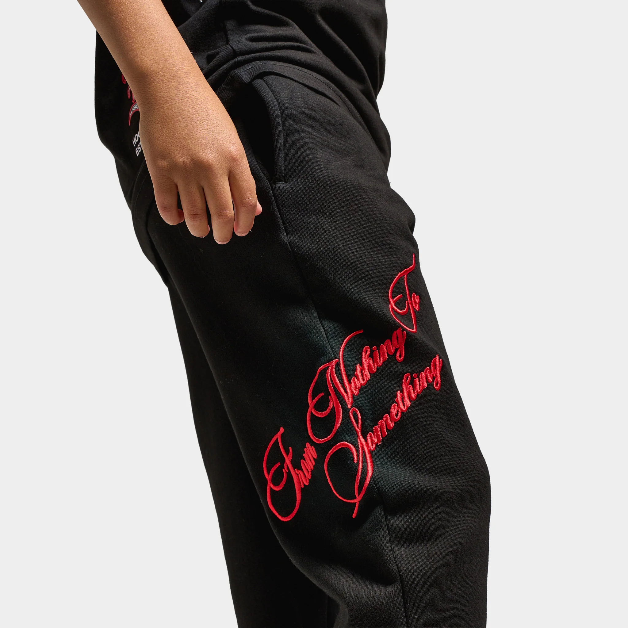 Hoodrich Juniors' Flight Ribbed Cuff Joggers Black / White - Lychee - Image 5