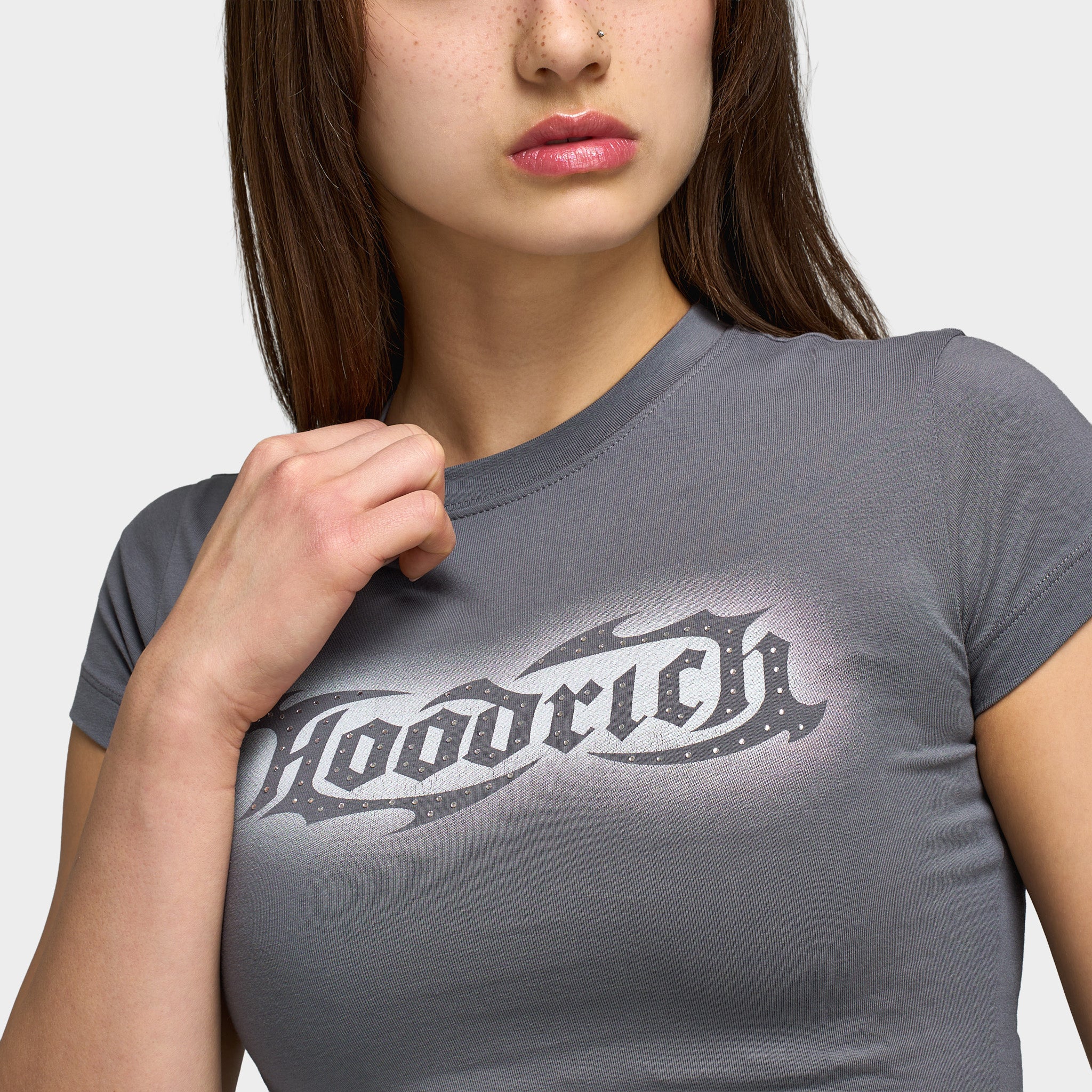 Hoodrich Luz Cropped Fitted T-Shirt / Grey - Image 5