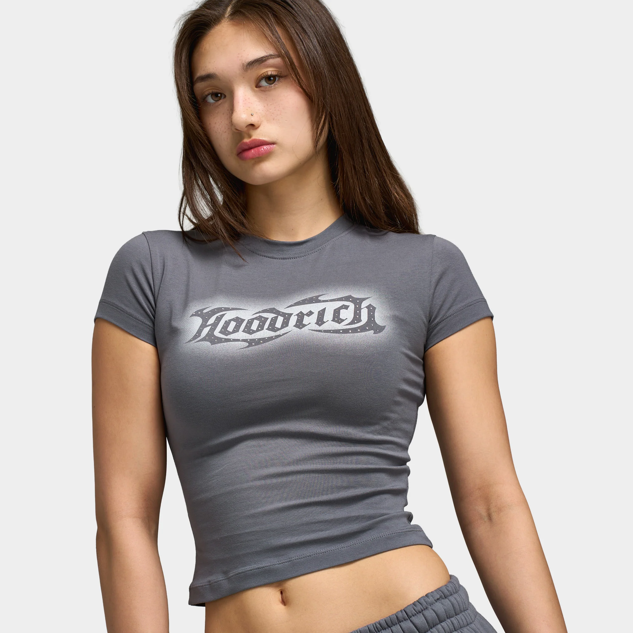 Hoodrich Luz Cropped Fitted T-Shirt / Grey - Image 6