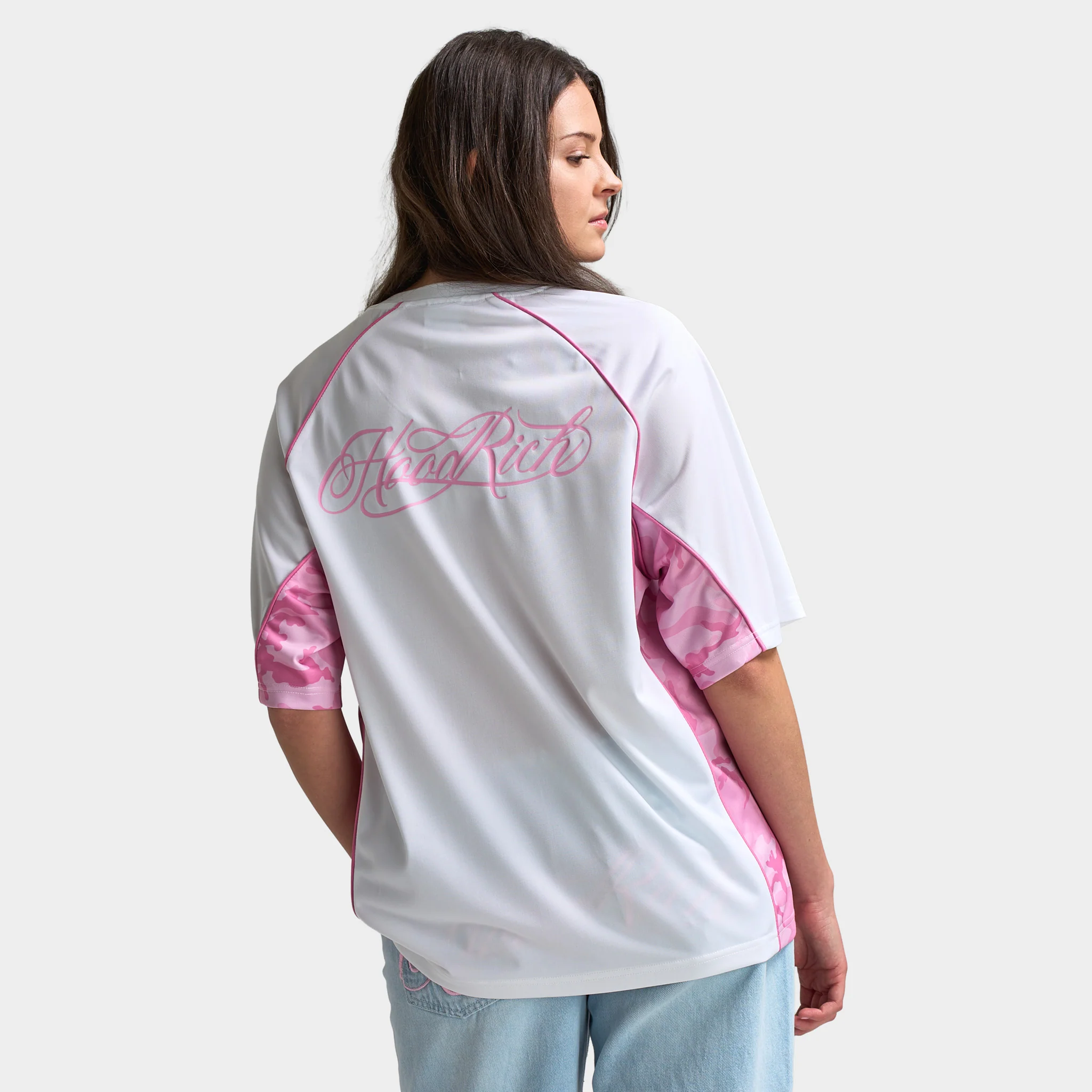 Hoodrich Oversized V Neck Raglan Jersey  White / Lilac Sachet - Pink Cam - Image 2